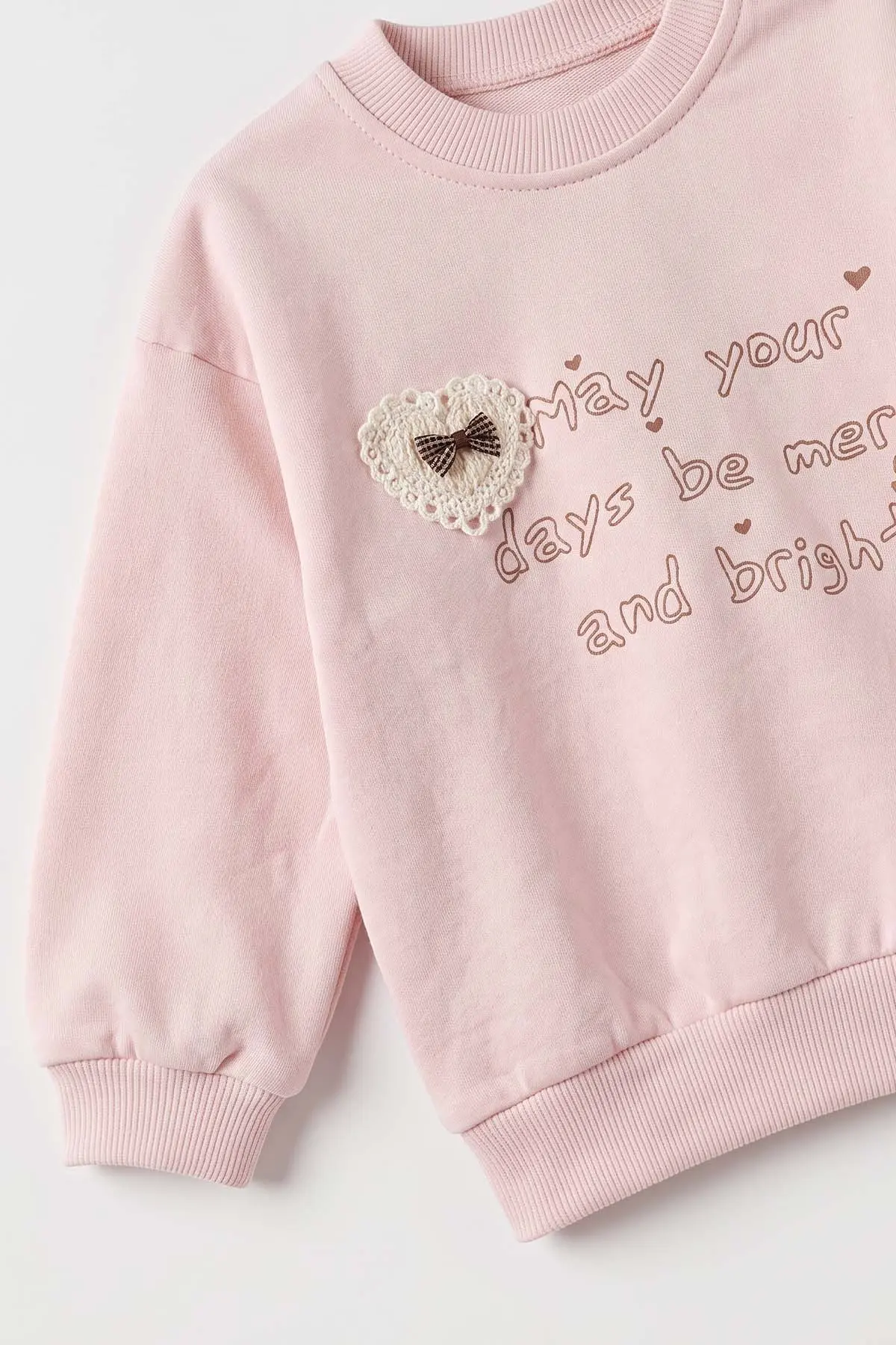 Pembe (3-24 Ay) Kalp Nakışlı Alt Çimalı Kız Bebek Takım 480589