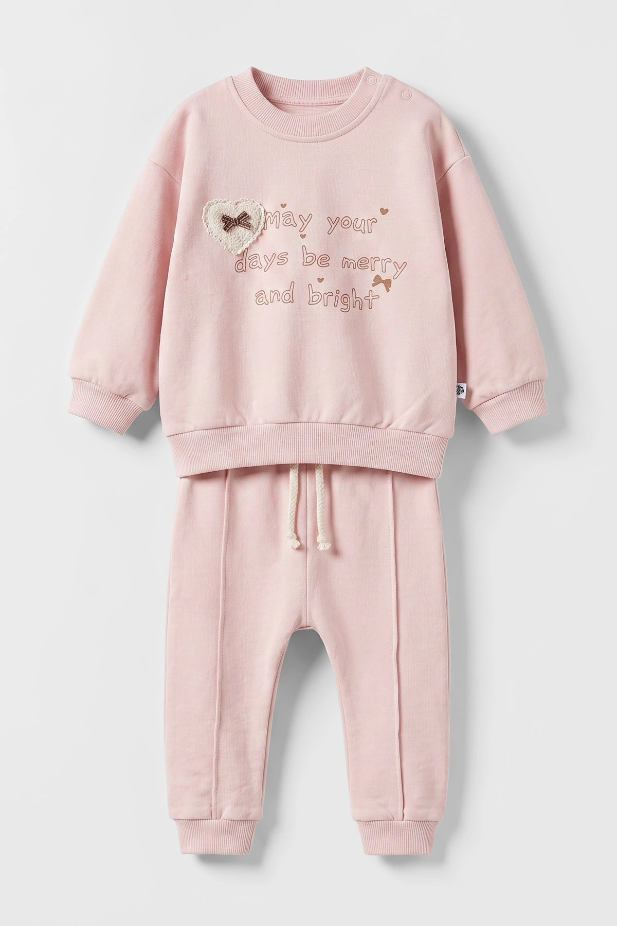 Pembe (3-24 Ay) Kalp Nakışlı Alt Çimalı Kız Bebek Takım 480589