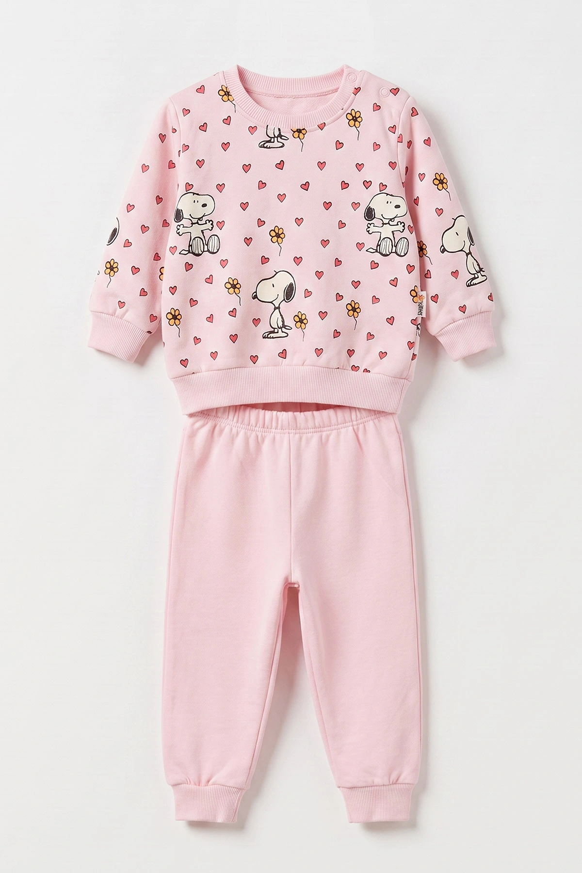 Pembe (3-24 Ay) Kalpli Çiçekli Snoppy Baskılı 2 İp Kız Bebek Takım 483849