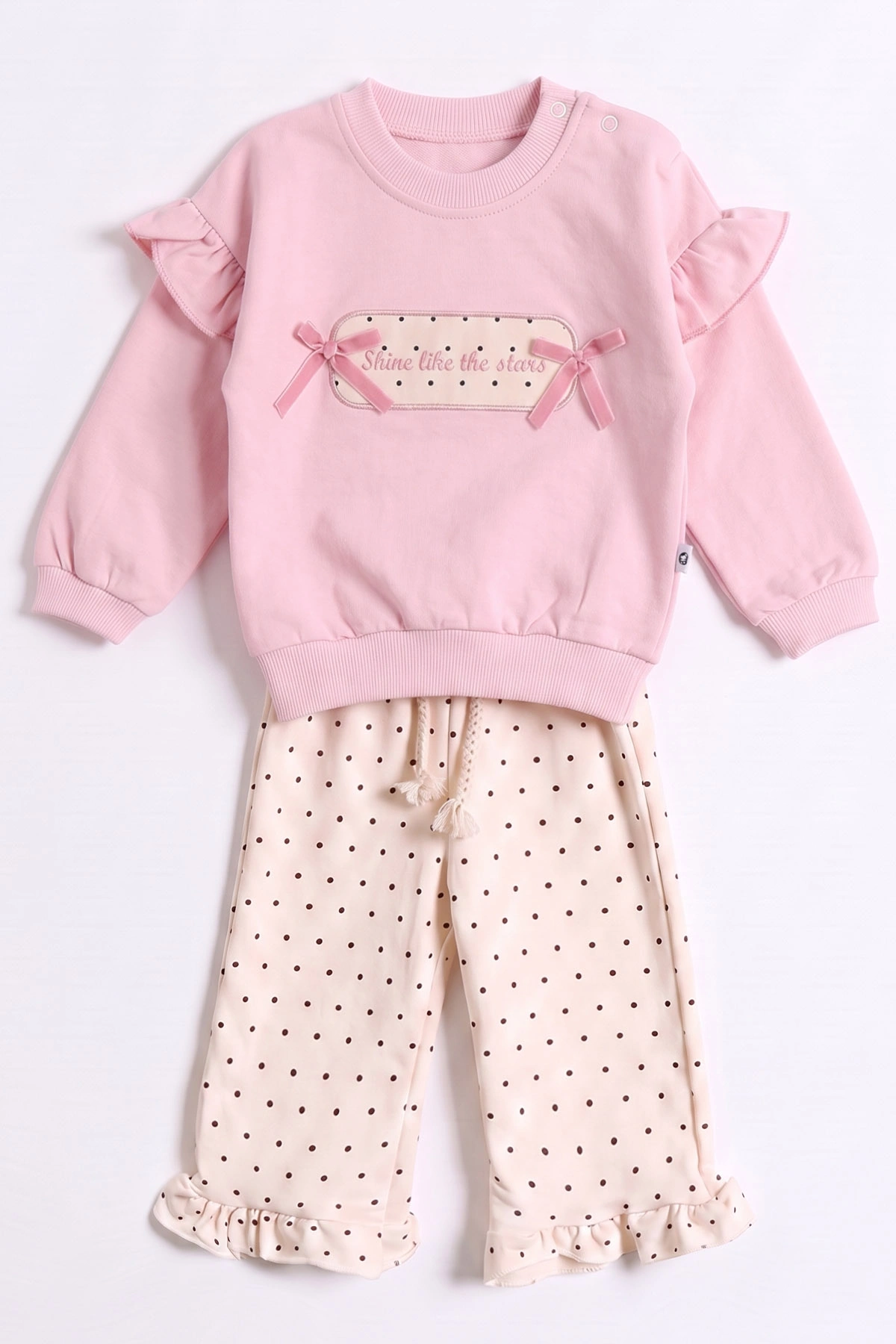 Pembe (3-24 Ay) Nakışlı  Kol ve Paçadan Fırfırlı 2 İp Kız Bebek Mevsimlik Takım 482192