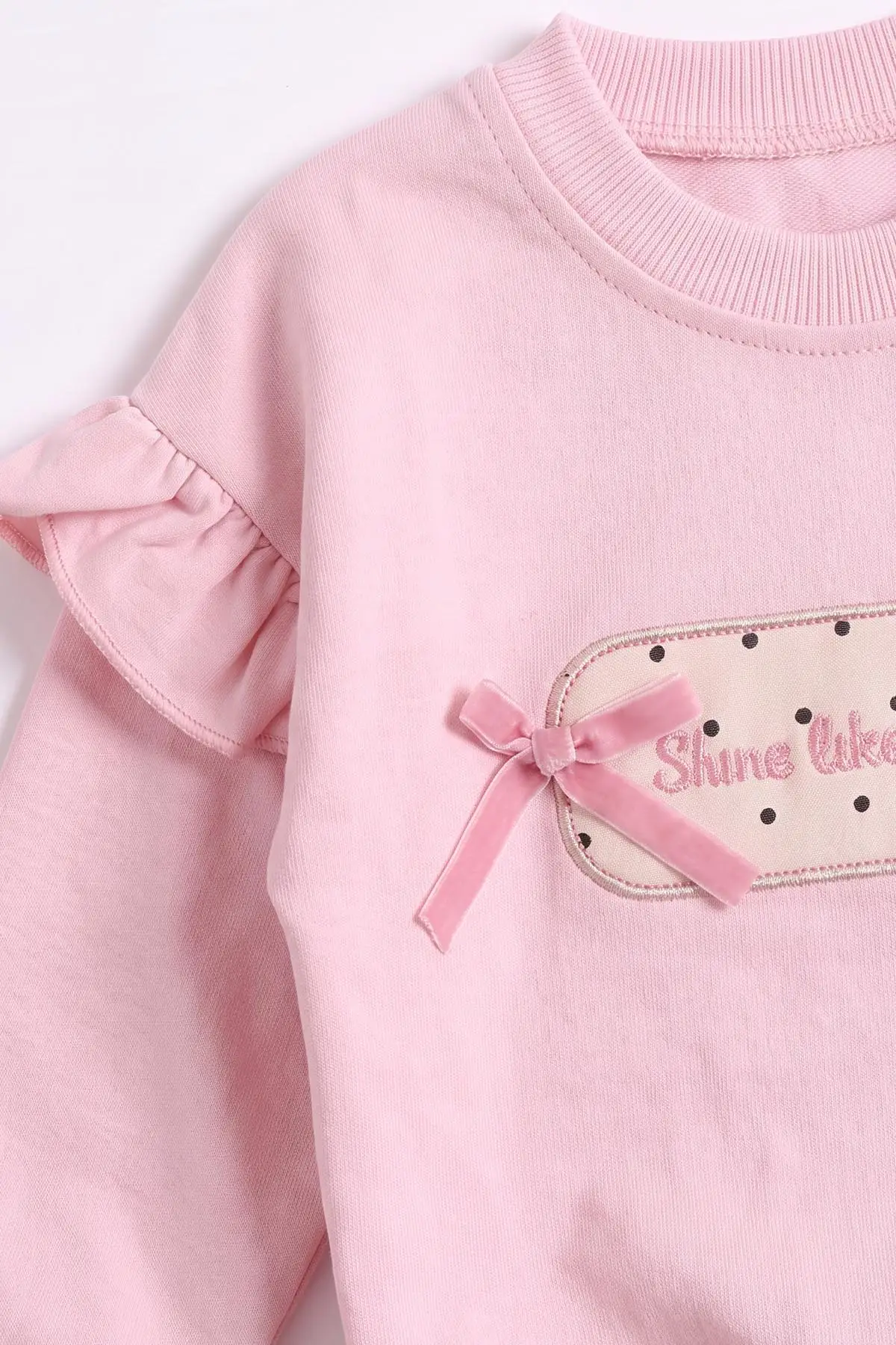 Pembe (3-24 Ay) Nakışlı Kol ve Paçadan Fırfırlı 2 İp Kız Bebek Mevsimlik Takım 482192