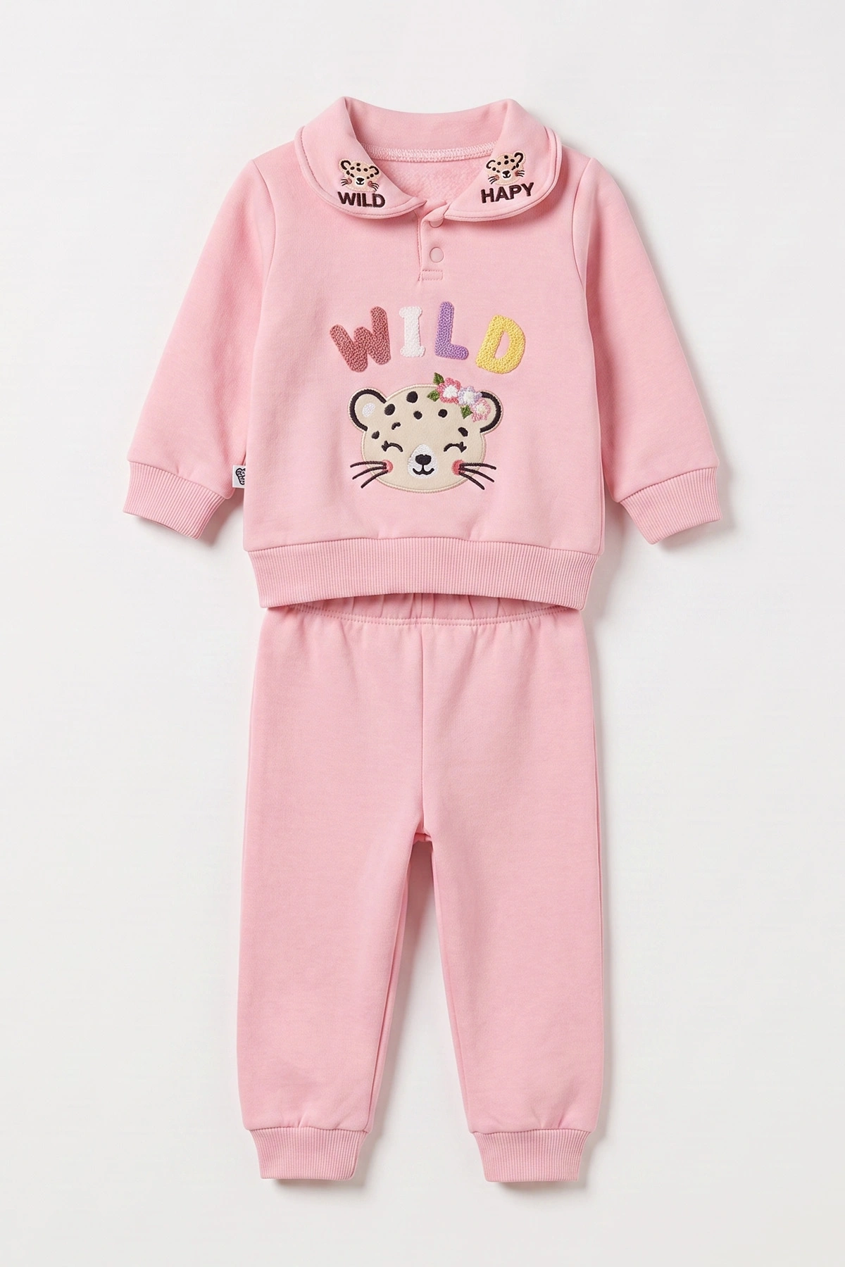 Pembe (3-24 Ay) Wild  Nakışlı Yakası Patlı  3 İp Şardonlu Kız Bebek Kışlık Takım 486779