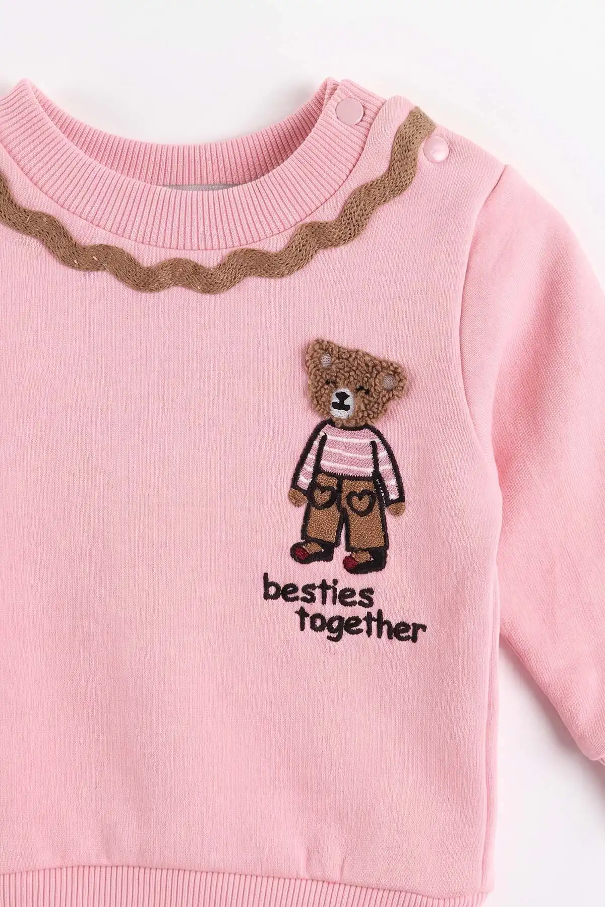 Pembe (3-24 Ay)  Yakası Zincir   Nakışlı   3 İp Şardonlu Kız Bebek Kışlık Takım 486807