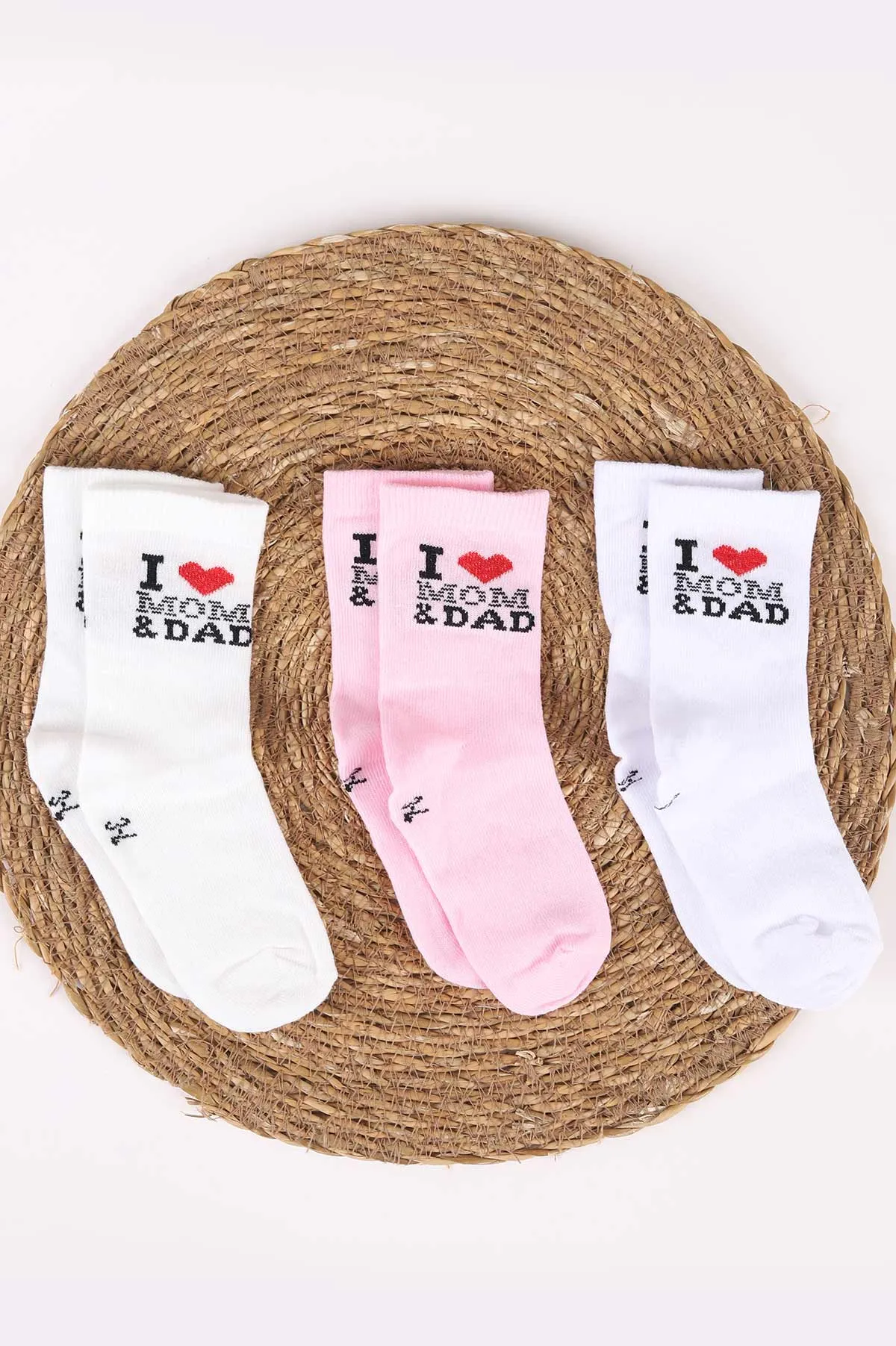 Pembe (3-4  Yaş)I Love Dad Desenli  3'lü Kız Çocuk Çorap 467406