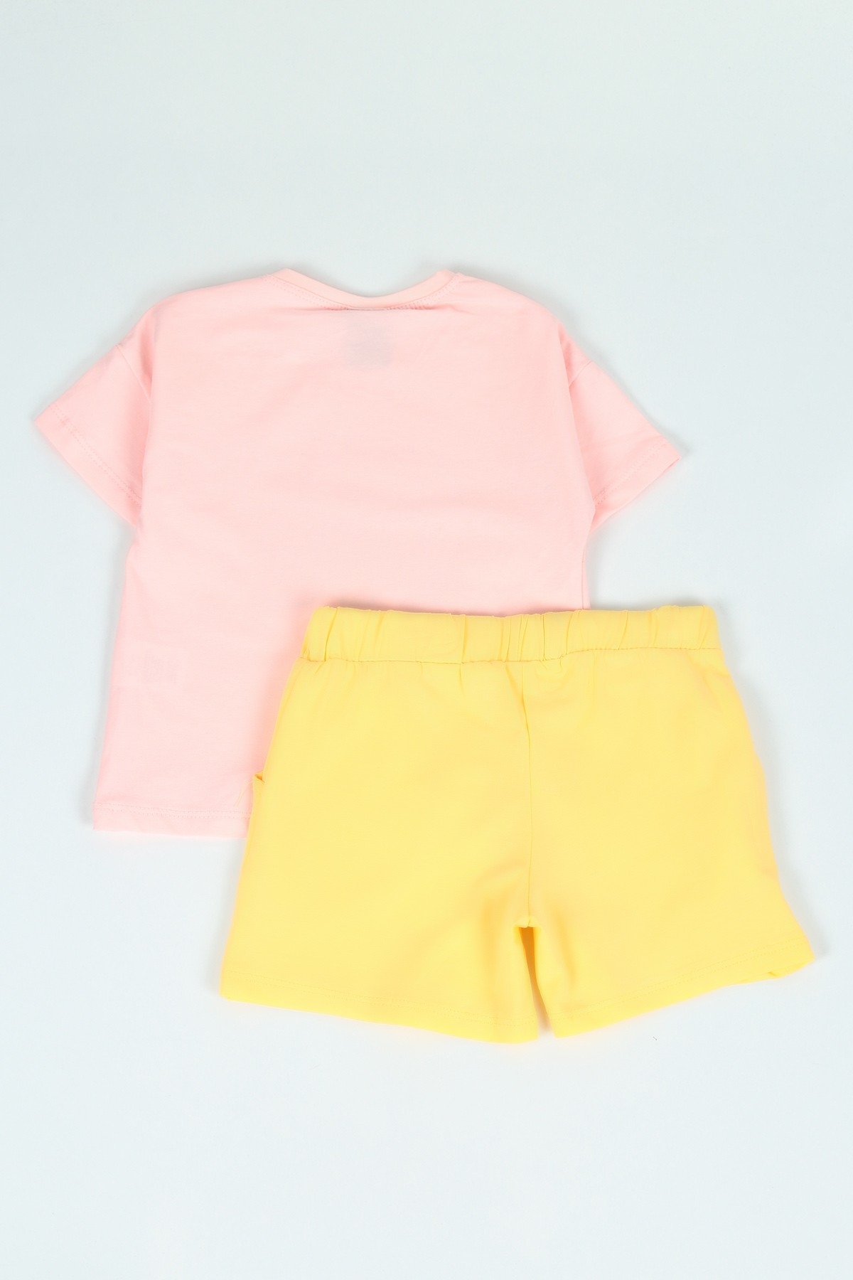 Pembe (3-6 yaş) Baskılı Cepli Kız Çocuk Şortlu Takım 117731