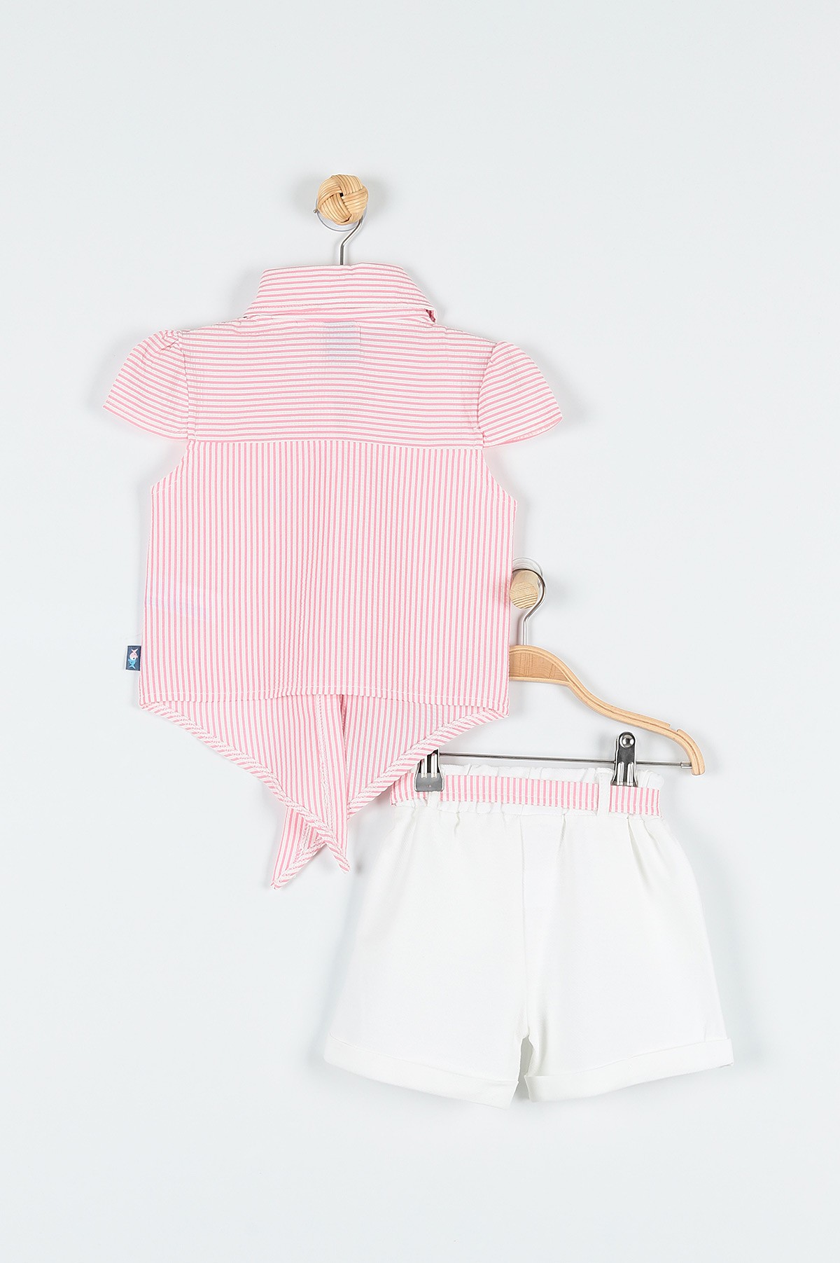 Pembe (3-6 Yaş) Çapa Nakışlı Çizgili Kol Detaylı Şortlu Kız Çocuk Takım 179087