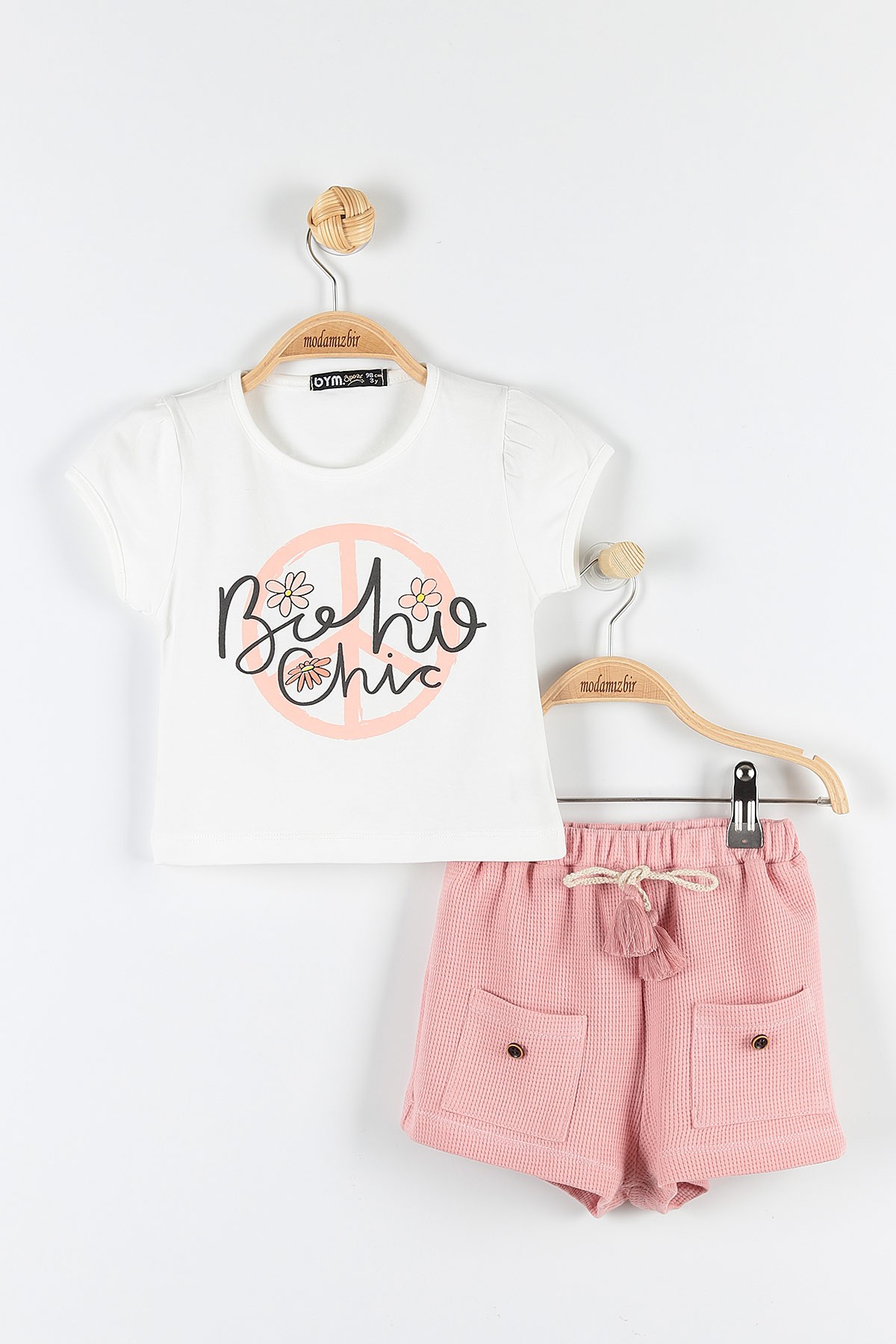 Pembe (3-6 Yaş) Çiçek Baskılı Çep Detaylı Belden Bağlamalı Kız Çocuk Takım 171335