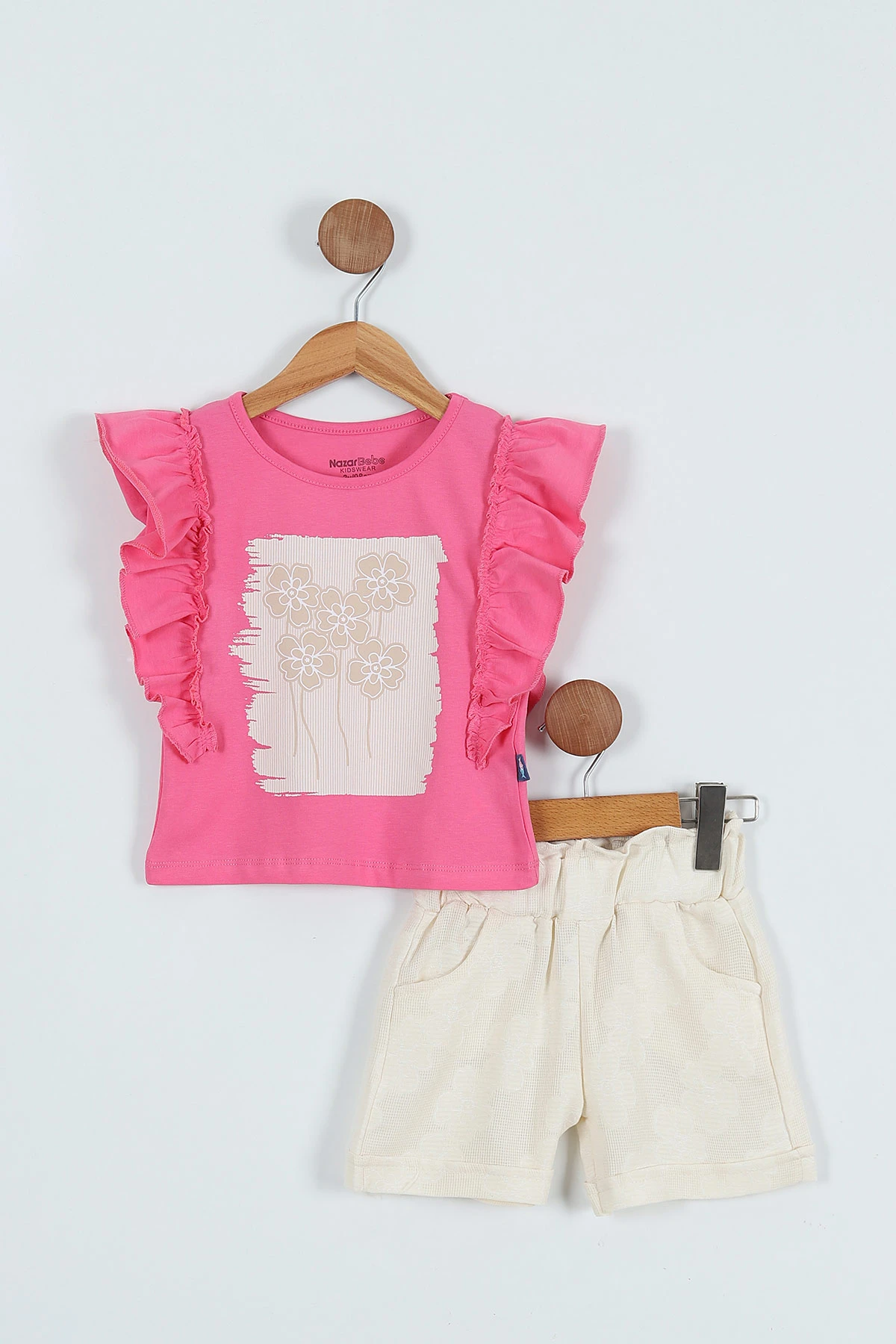 Pembe (3-6 Yaş) Çiçek Baskılı Dokuma Şortlu Kız Çocuk Takım 267052