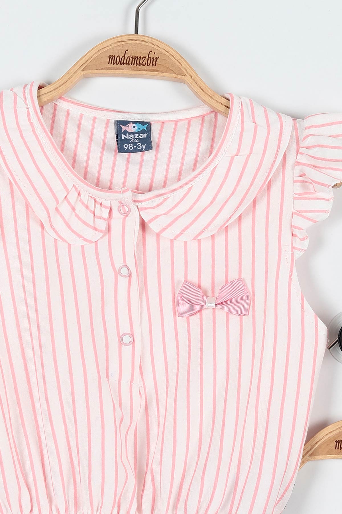 Pembe (3-6 Yaş) Fiyonklu Yaka Detaylı Duble Paça Şortlu Kız Çocuk Takım 184412