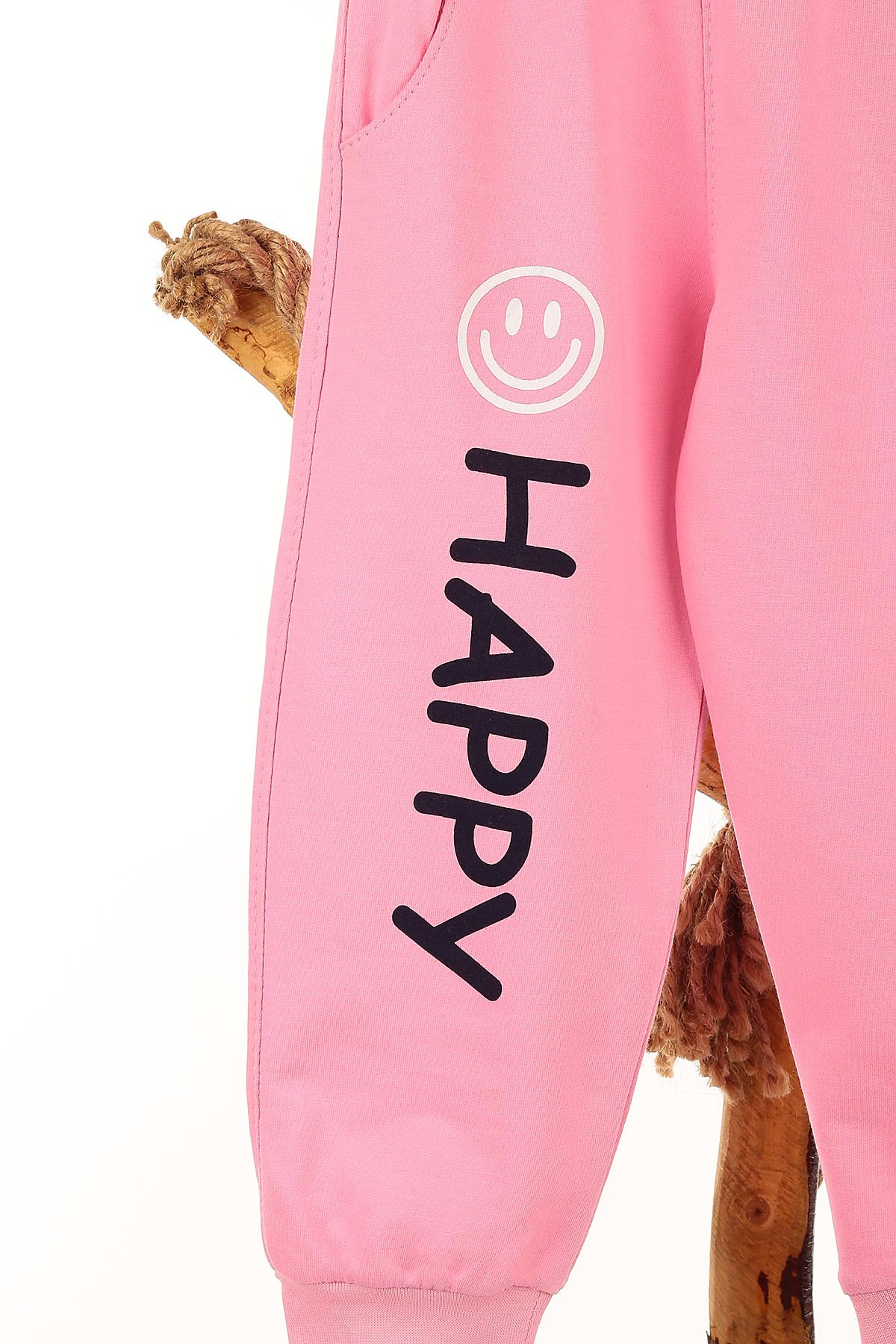 Pembe (3-6 Yaş) Happy Emoji Baskılı Kız Çocuk Takım 147019