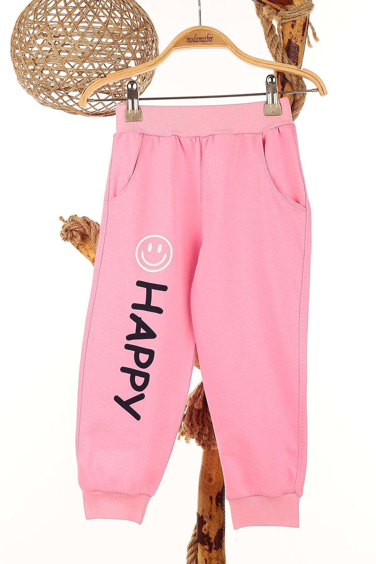 Pembe (3-6 Yaş) Happy Emoji Baskılı Kız Çocuk Takım 147019