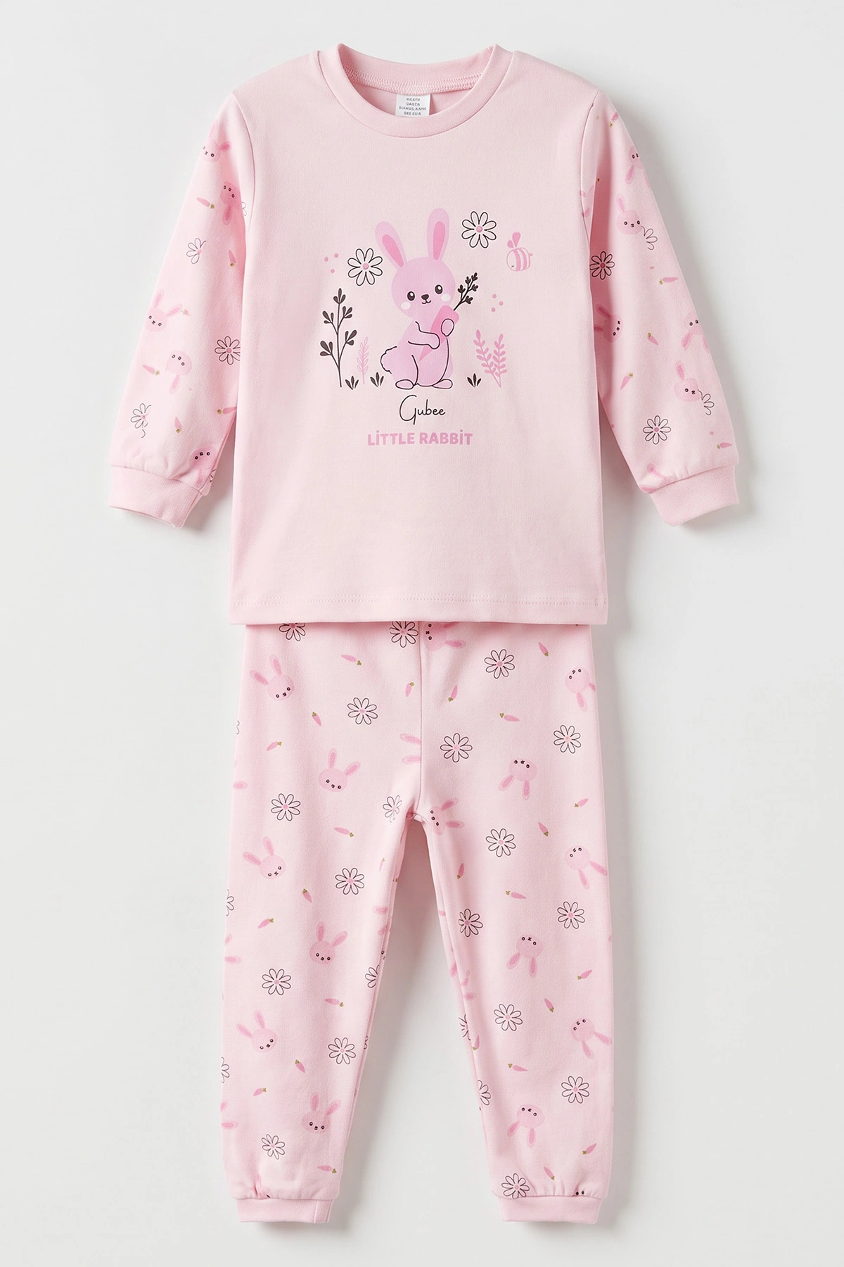 Pembe (3-6 Yaş ) Little Rabbit Baskılı Penye Kız Çocuk  Pijama Takım 500338