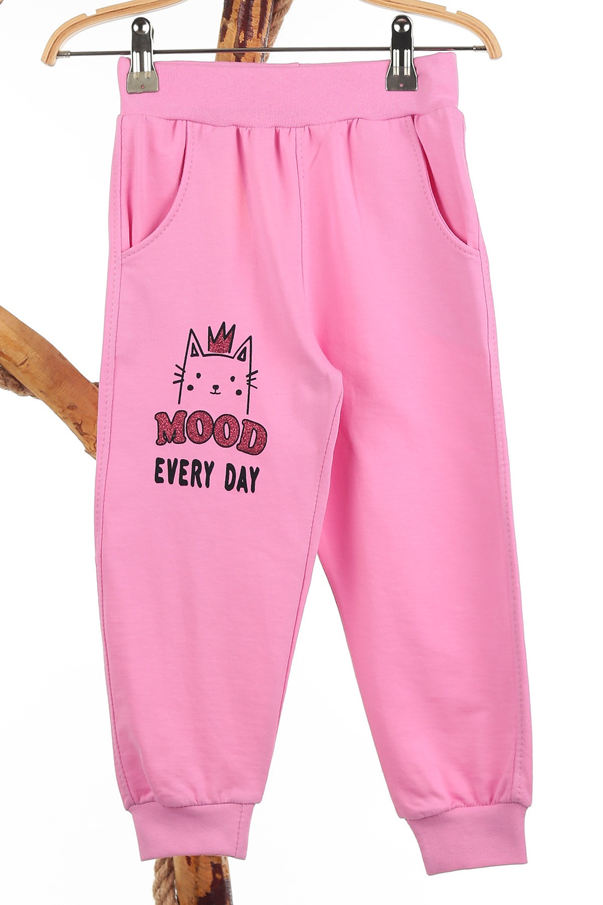 Pembe (3-6 Yaş) Mutlu Kediler Baskılı Kız Çocuk Takım 142654