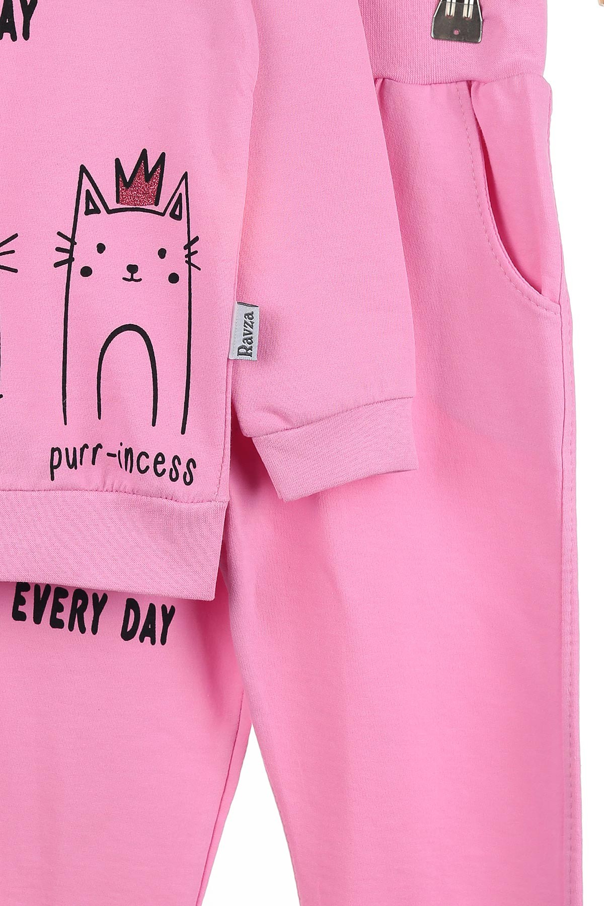 Pembe (3-6 Yaş) Mutlu Kediler Baskılı Kız Çocuk Takım 142654