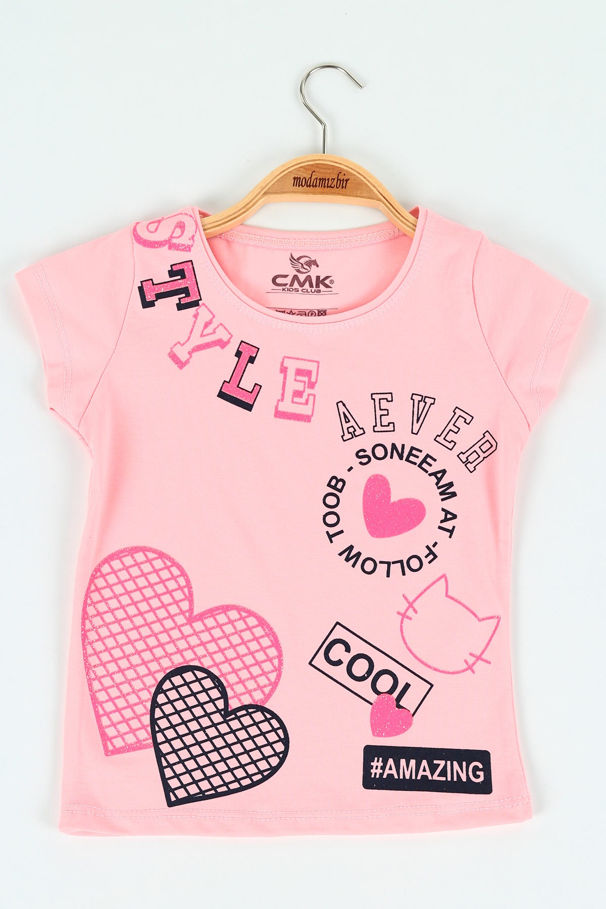 Pembe (3-7 yaş) Baskılı Kız Çocuk Tişört 119896