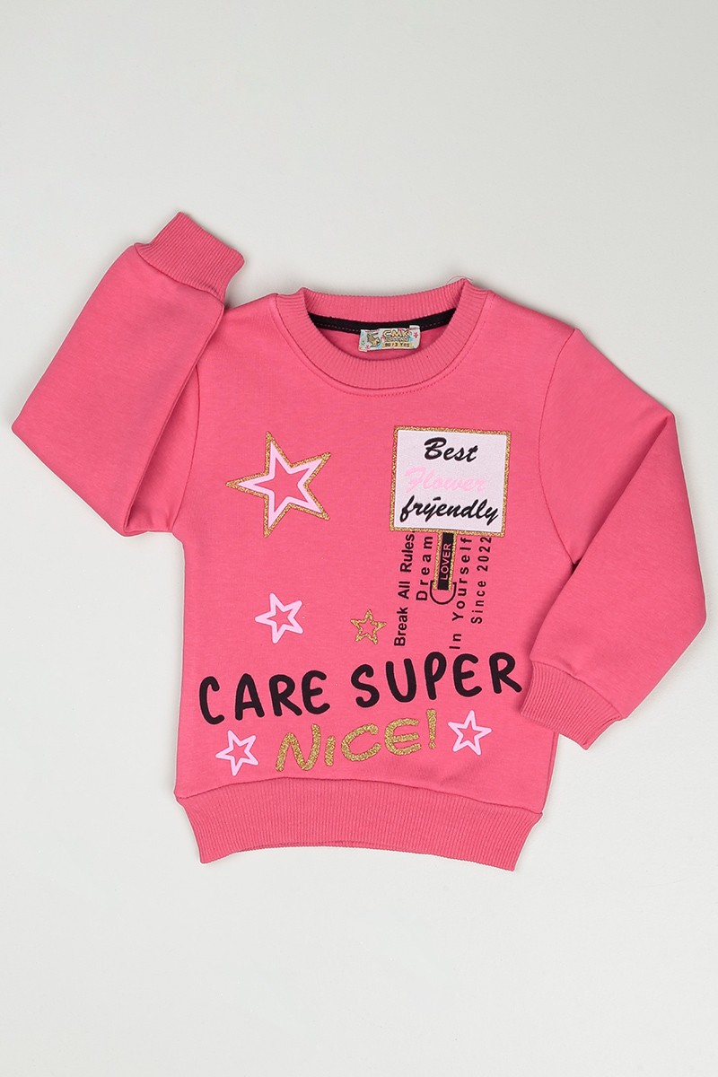 Pembe (3-7 Yaş) Care Super Baskılı Kız Çocuk Sweatshirt 90338