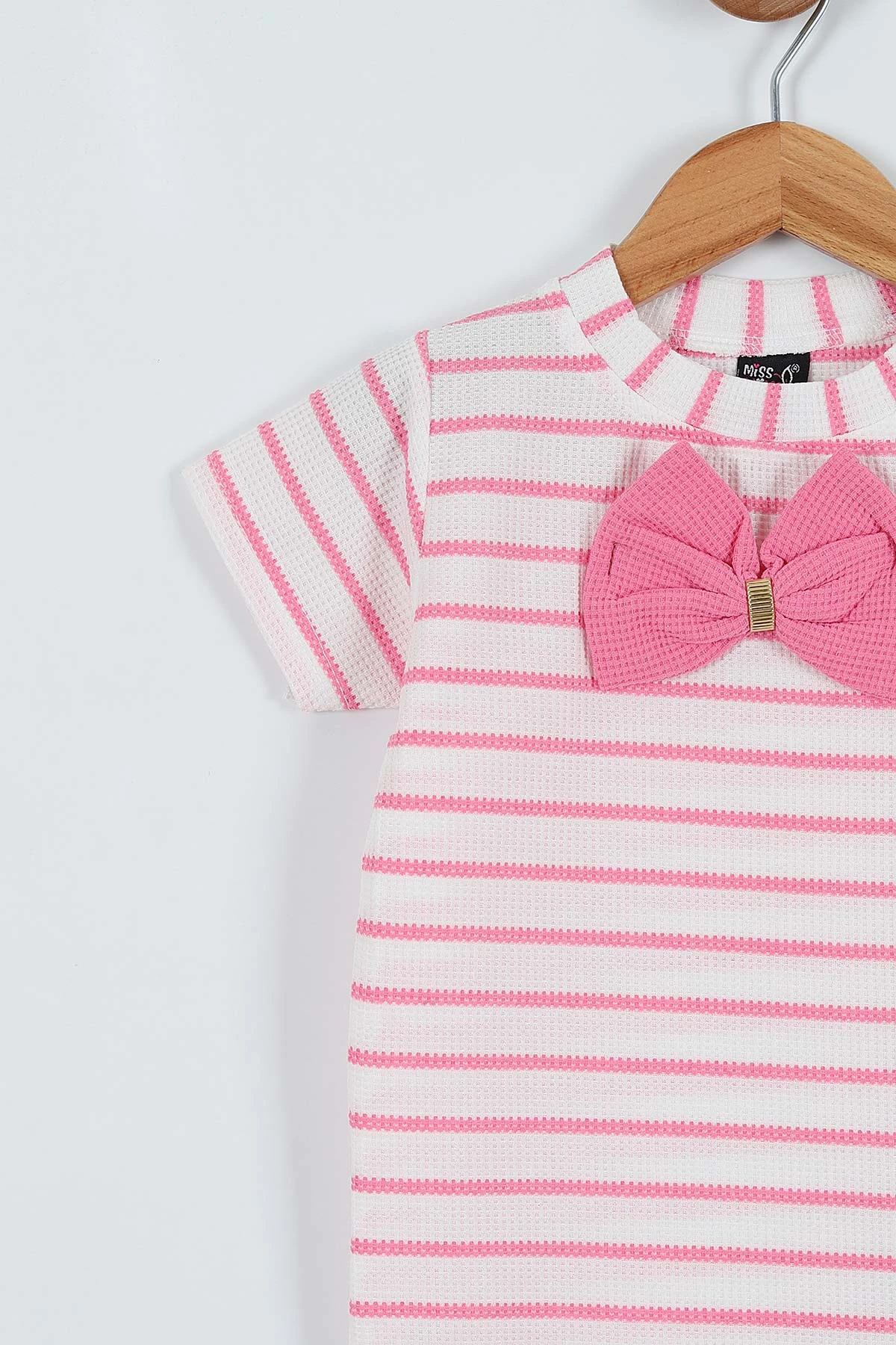 Pembe (3-7 Yaş) Çizgili Fiyonklu Şort Etekli Kız Çocuk Takım 271327