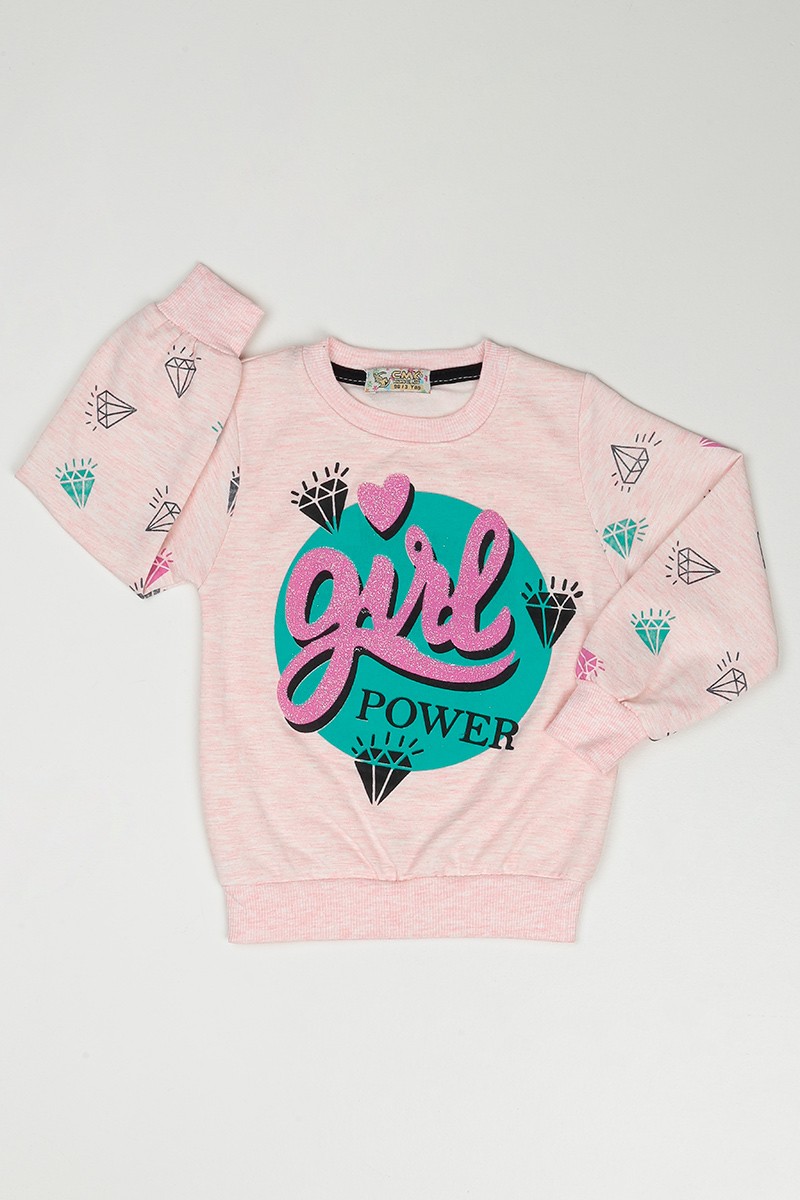 Pembe (3-7 Yaş) Give Baskılı Kız Çocuk Sweatshirt 90348
