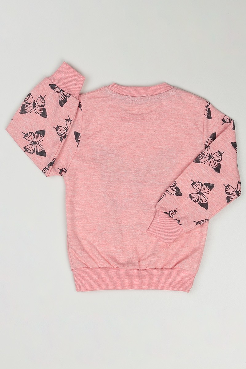 Pembe (3-12 Yaş) Kelebek Baskılı Kız Çocuk Sweatshirt 84890