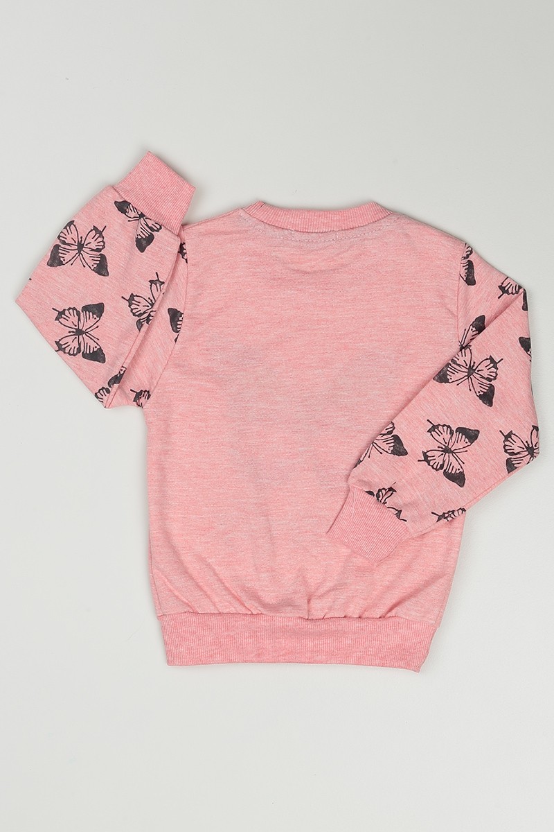 Pembe (3-7 Yaş) Kelebek Baskılı Kız Çocuk SweatShirt 90353