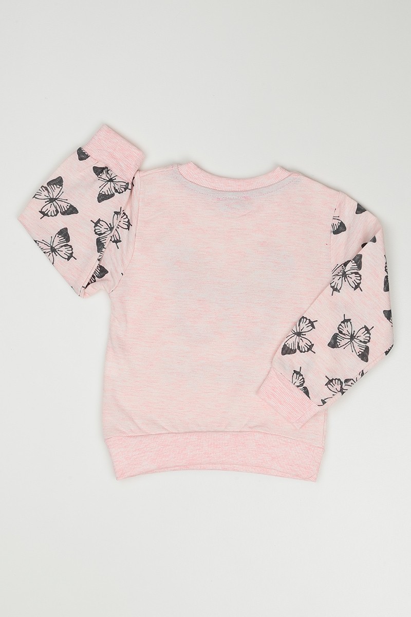 Pembe (3-7 Yaş) Kelebek Baskılı Kız Çocuk Sweatshirt 90859