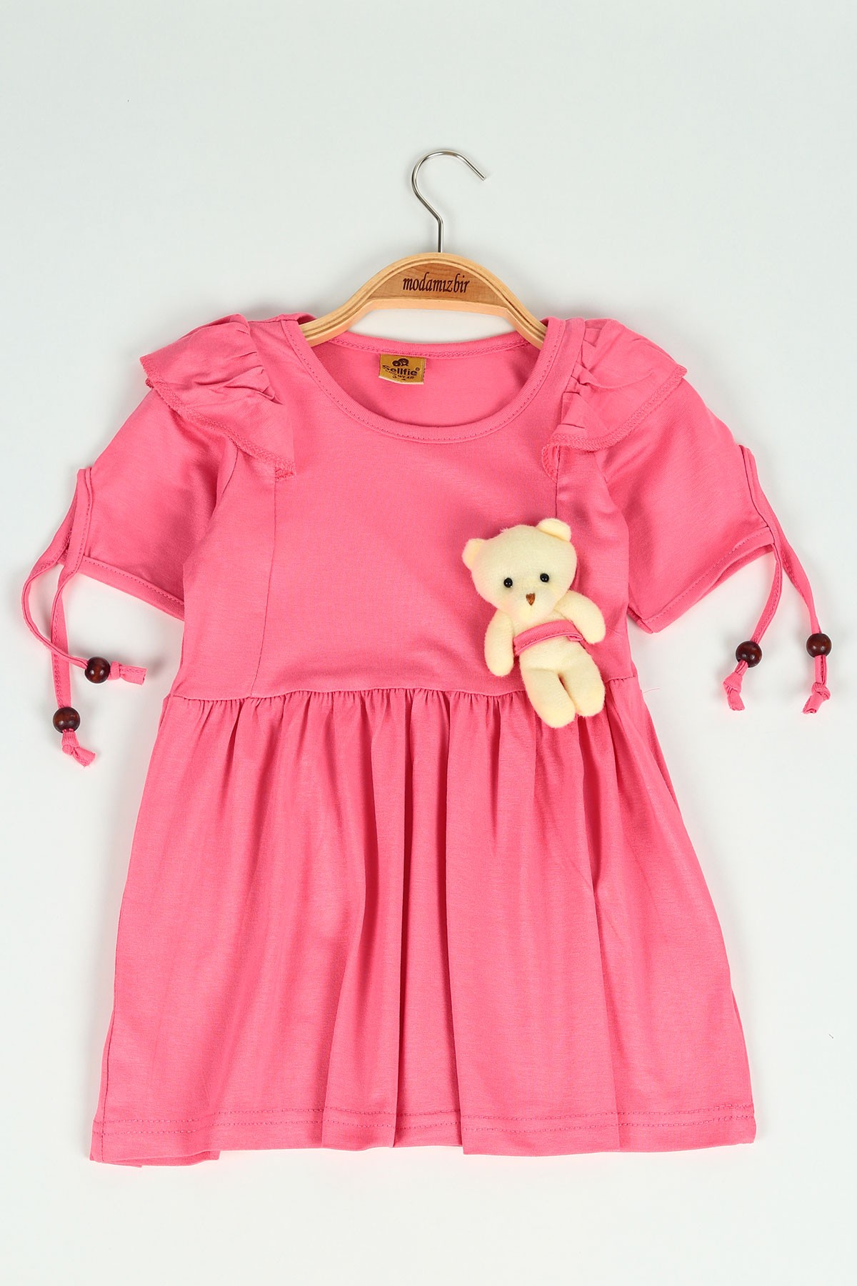 Pembe (3-7 yaş) Kolu Boncuklu Kız Çocuk Elbise 118619