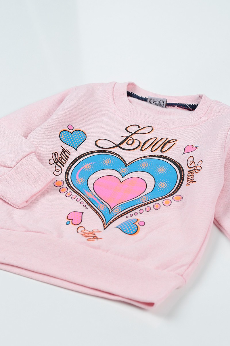 Pembe (3-7 Yaş) Love Baskılı Kız Çocuk Sweatshirt 92593