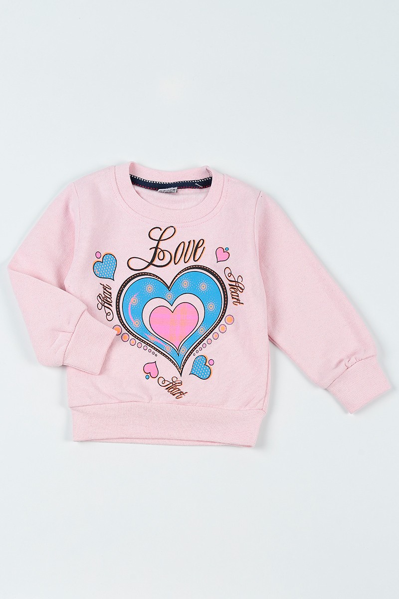 Pembe (3-7 Yaş) Love Baskılı Kız Çocuk Sweatshirt 92593