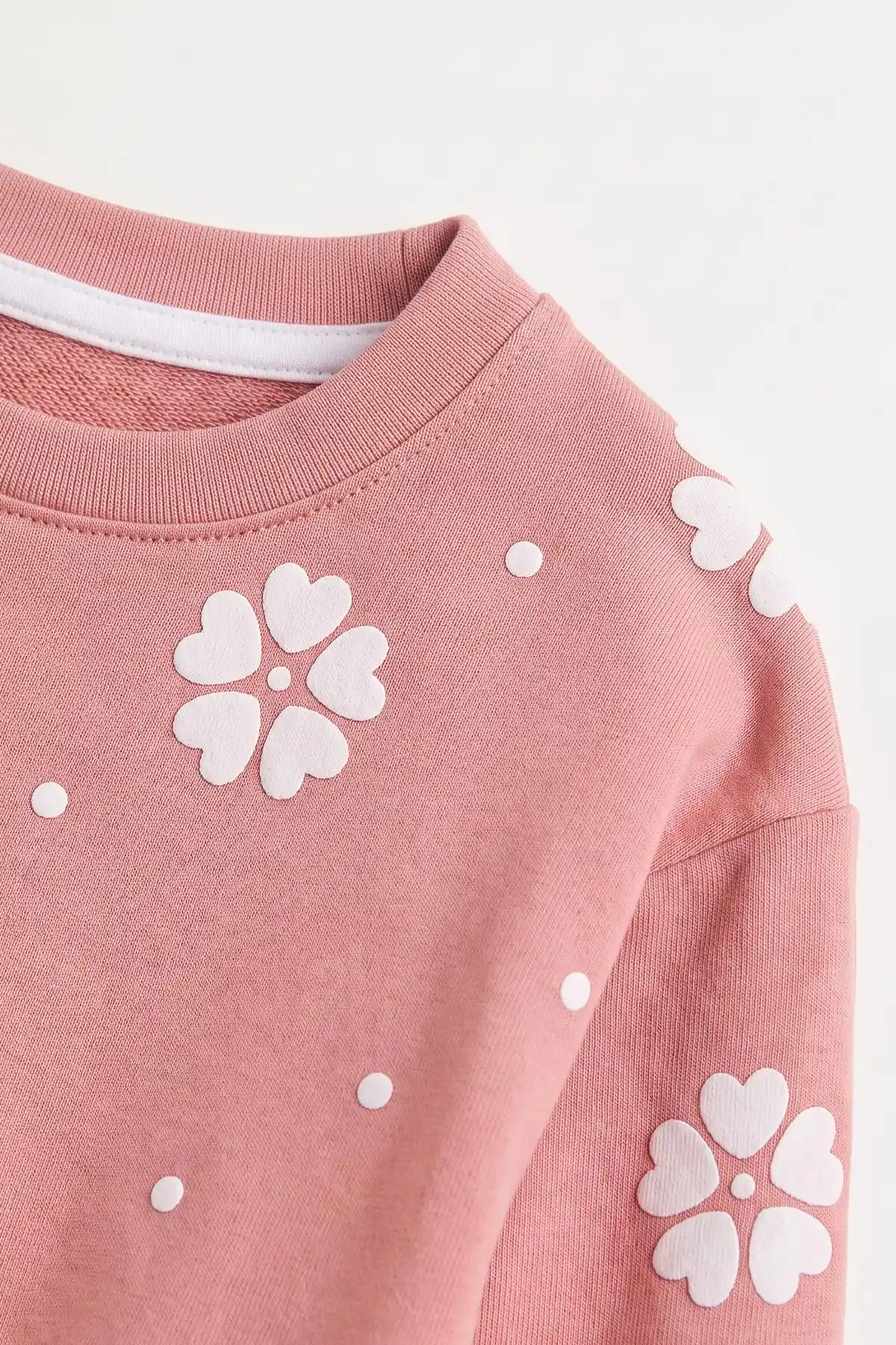 Pembe (3-8 Yaş) Çiçek Baskılı 2 İp Sweatli Fitilii Bol Paça Taytlı Kız Çocuk Mevsimlik Takım 484946