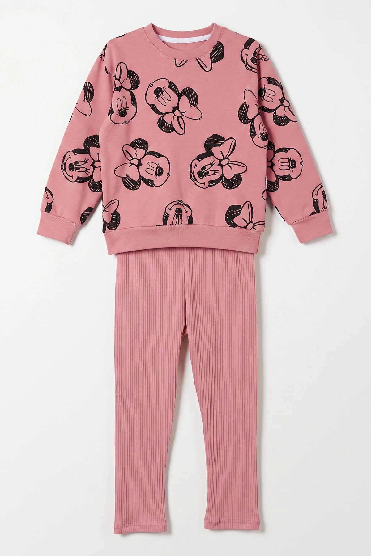 Pembe (3-8 Yaş) Karakter Baskılı 2 İp Sweatli Fitilii Taytlı Kız Çocuk Mevsimlik Takım 484922