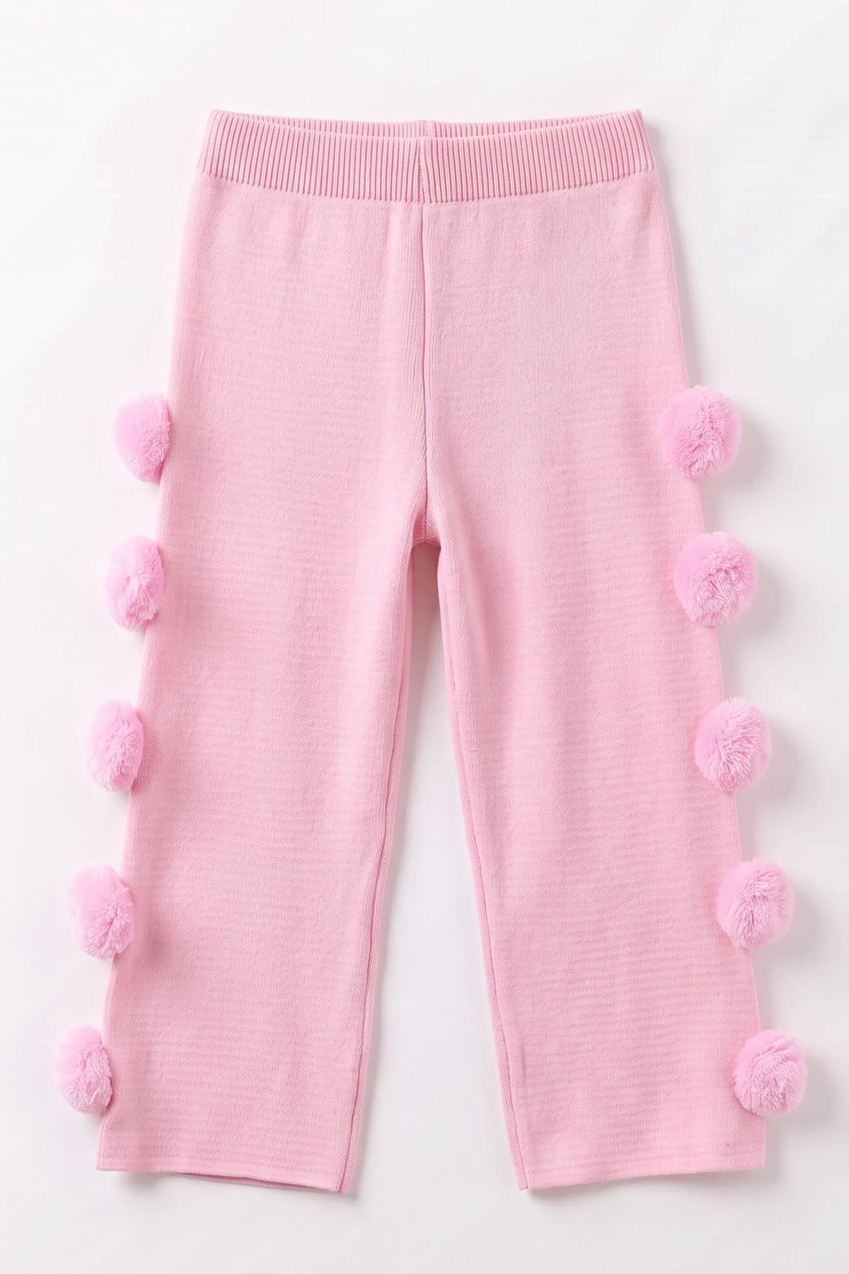 Pembe (3-8 Yaş) Ponponlu Triko Kız Çocuk Pantolon 474861