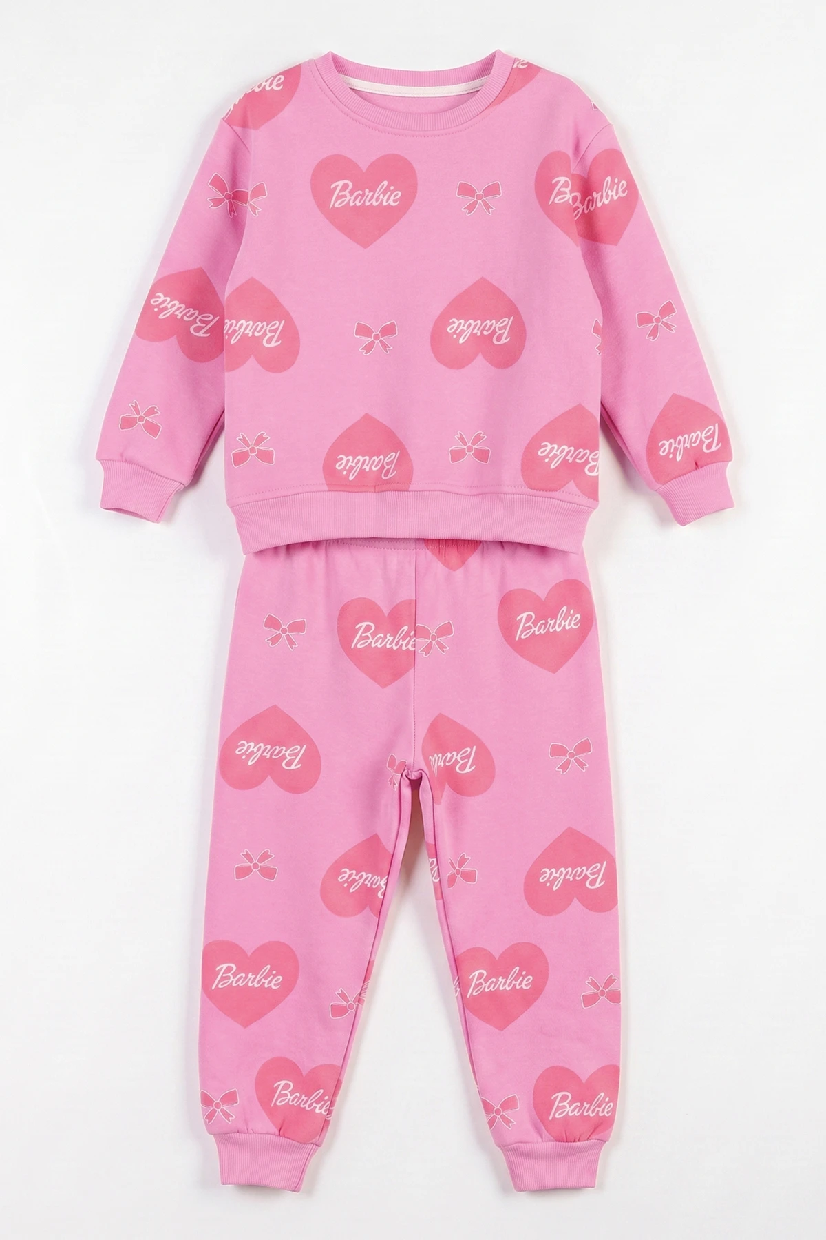 Pembe (3-8 Yaş)Barbie Baskılı 3 İp Şardonlu Kız Çocuk Takım 486344