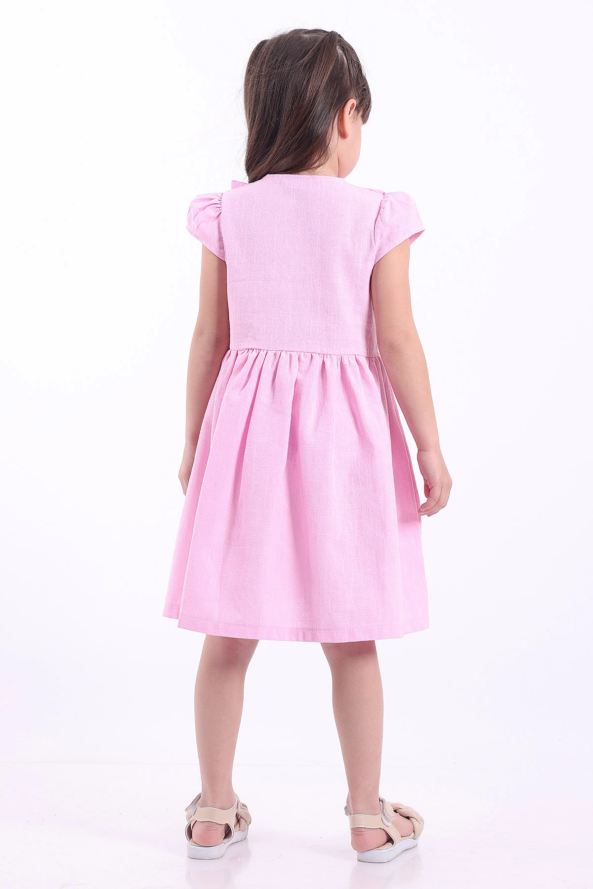 Pembe (3-8 Yaş)Önden Fırfırlı Düğmeli Kız Çocuk Elbise 345128