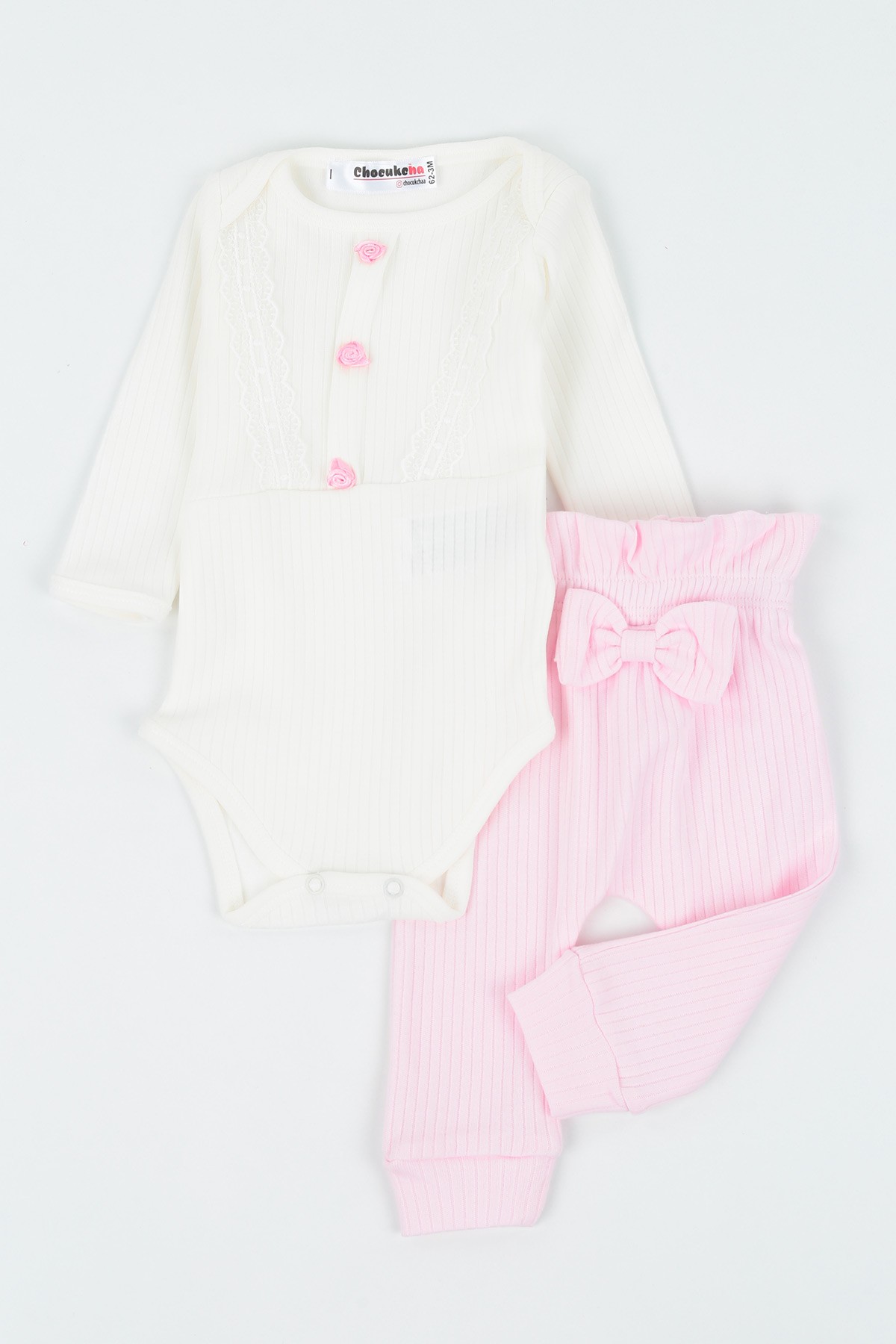 Pembe (3-9 Ay) Dantelli Fistolu Kız Çocuk Zıbın Takım 138759