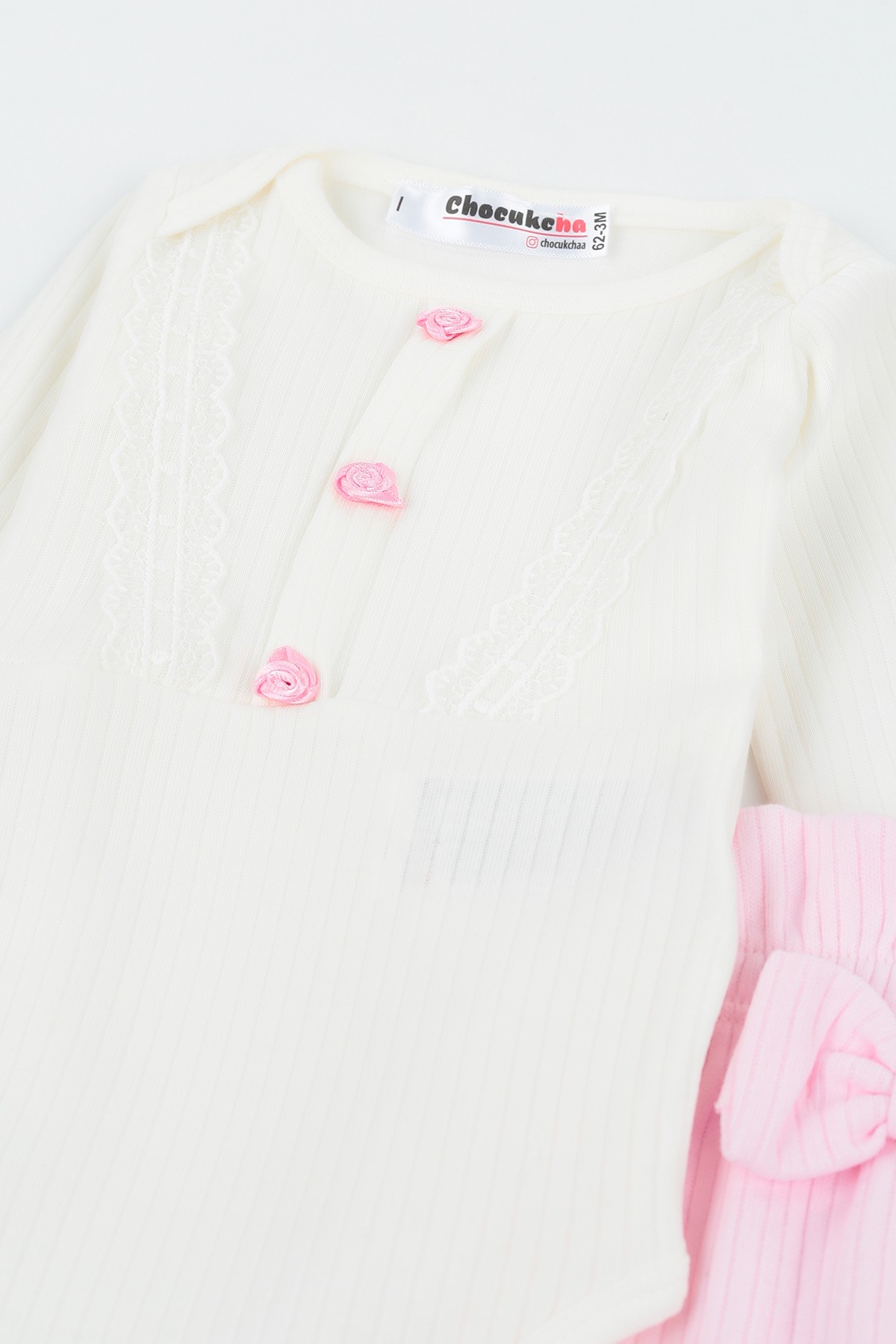 Pembe (3-9 Ay) Dantelli Fistolu Kız Çocuk Zıbın Takım 138759