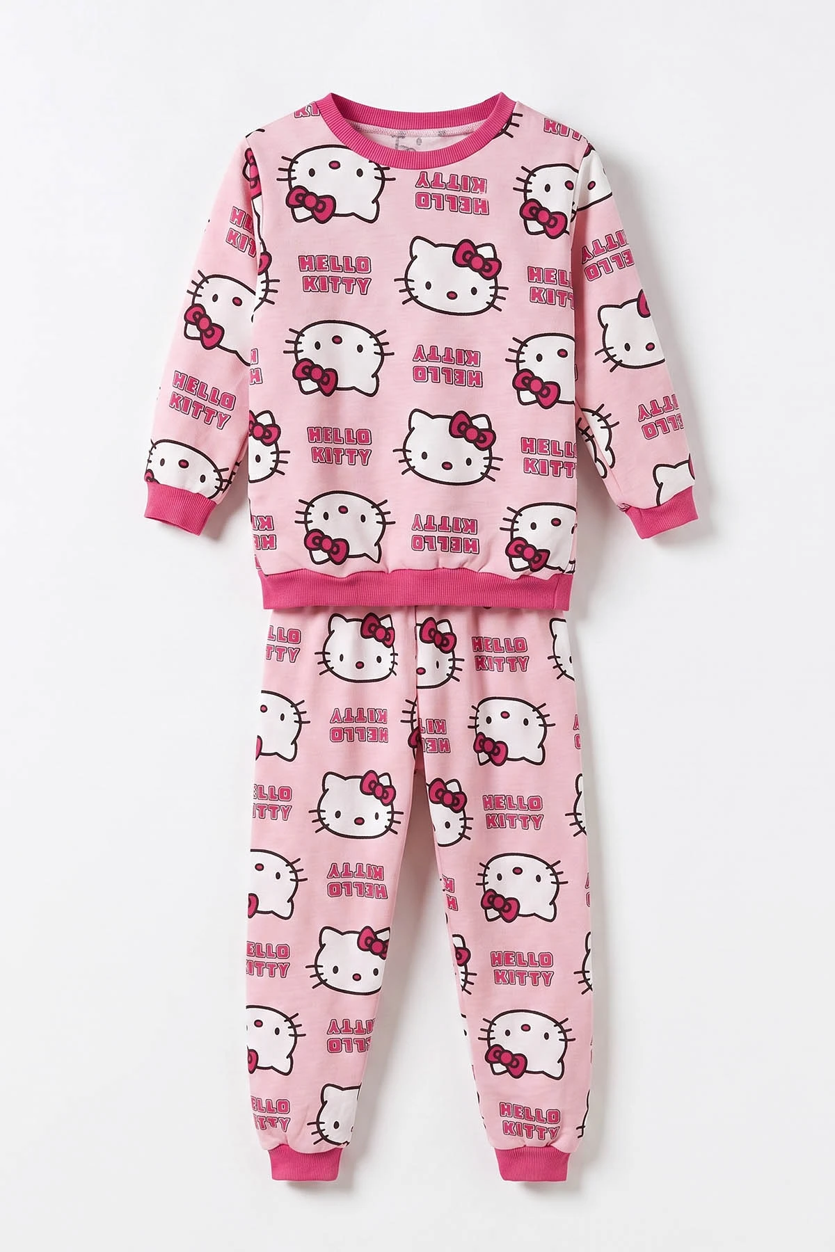 Pembe (4-10 Yaş) Desenli 2 İp Kız  Çocuk Pijama Takım 483341