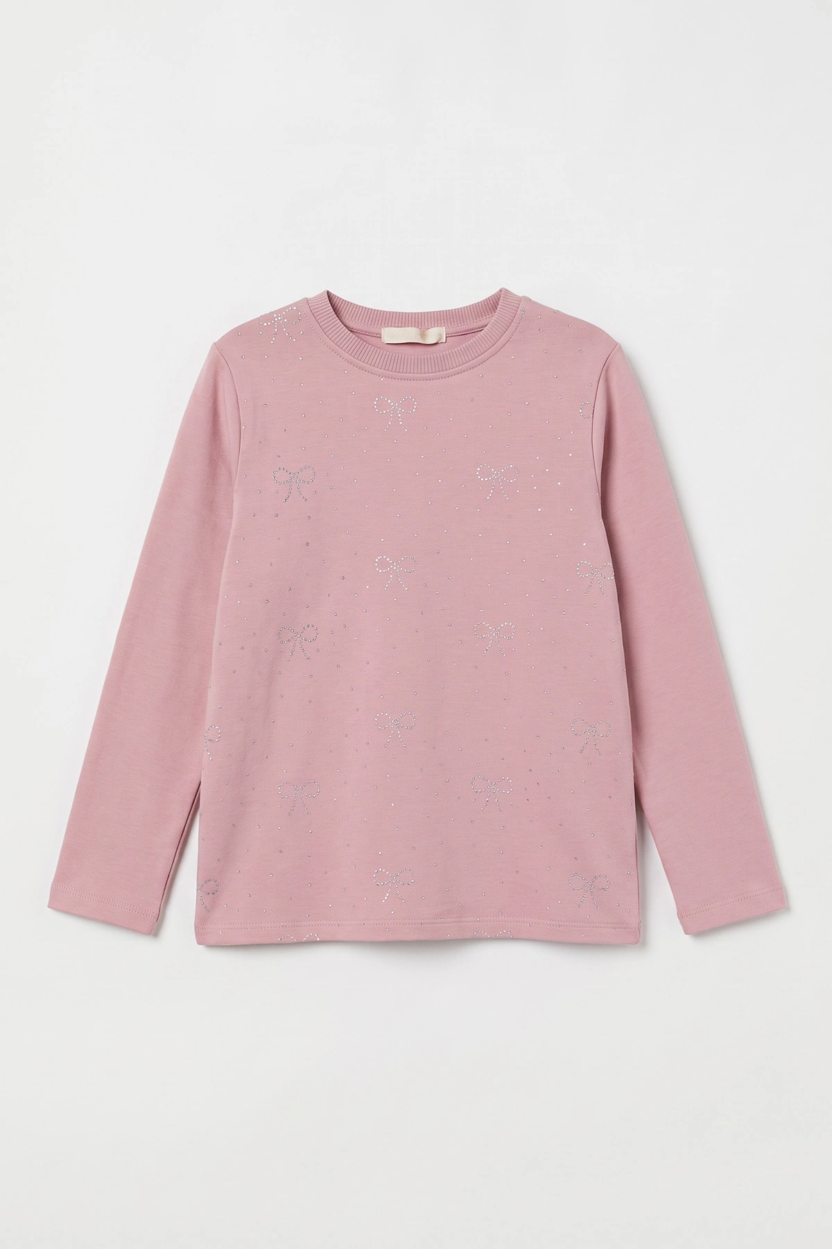 Pembe (4-12 Yaş) Fiyonk Taş Baskılı İçi Şardonlu Kız Çocuk Sweatshirt 498567