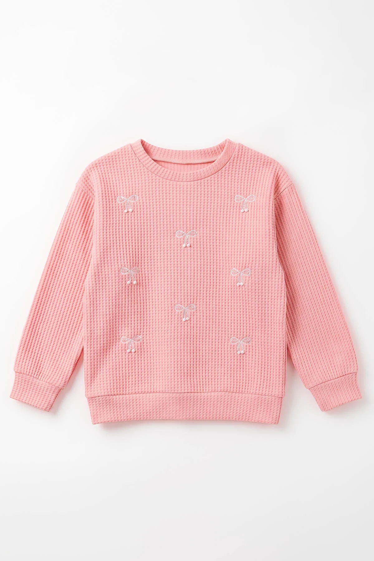 Pembe (4-12 Yaş) İncili Fiyonk Nakışlı Kız Çocuk Sweat 493740