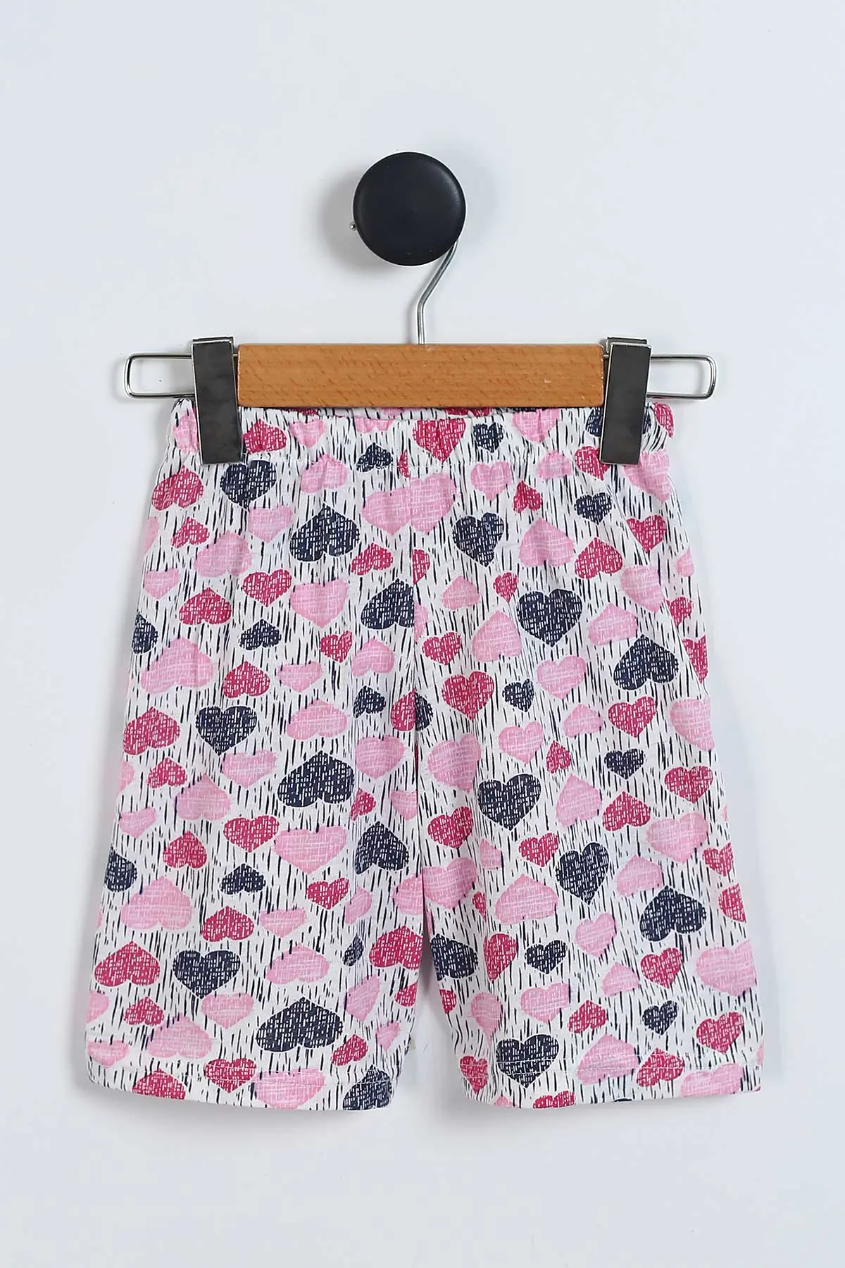 Pembe (4-12 Yaş) Kalp Desenli Kısa Kol ve Şortlu Yazlık Kız Çocuk Pijama Takım 341043