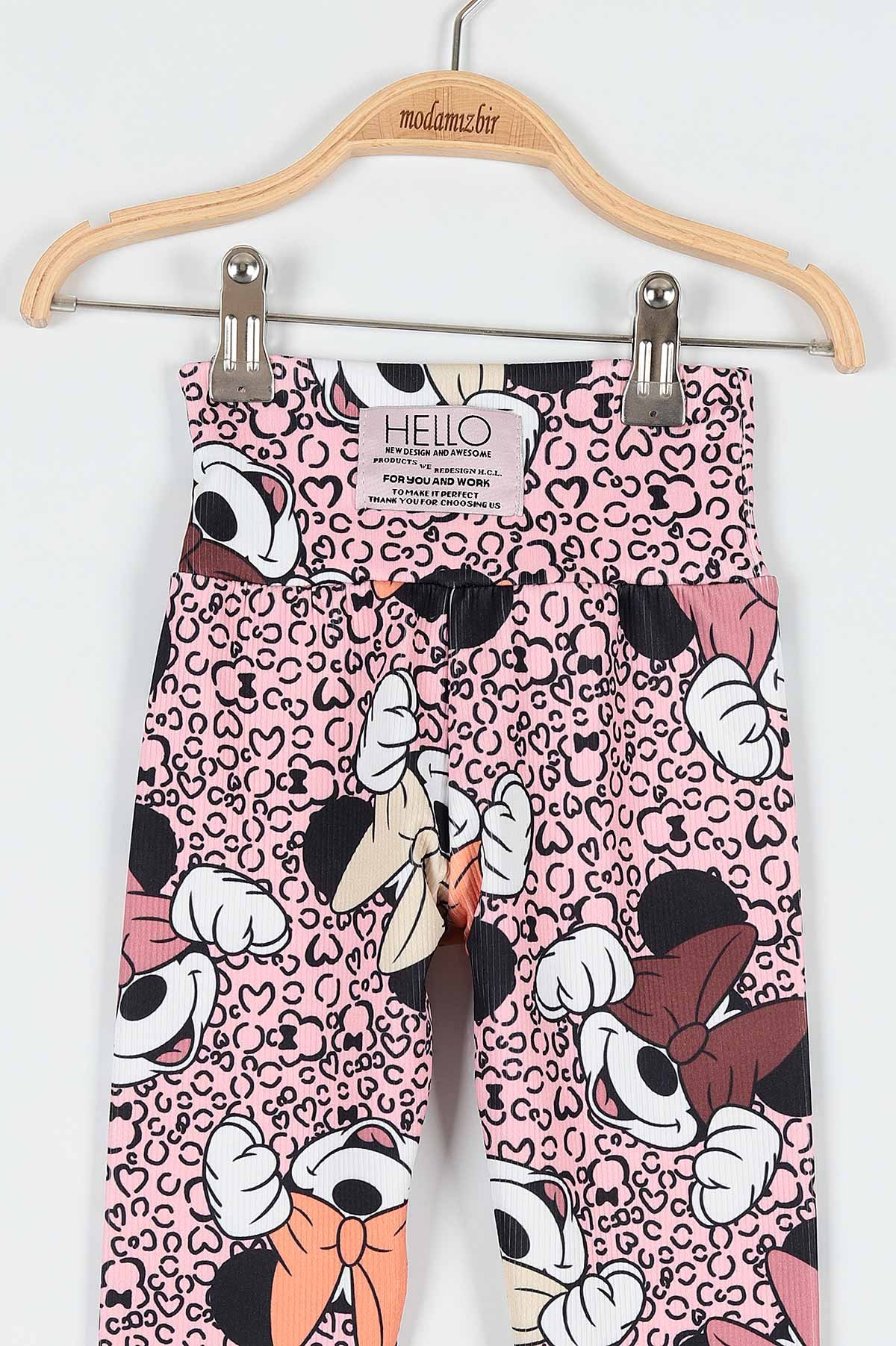 Pembe (4-12 Yaş) Kalp Motifli Fare Baskılı Fitilli Kız Çocuk Tayt 178163