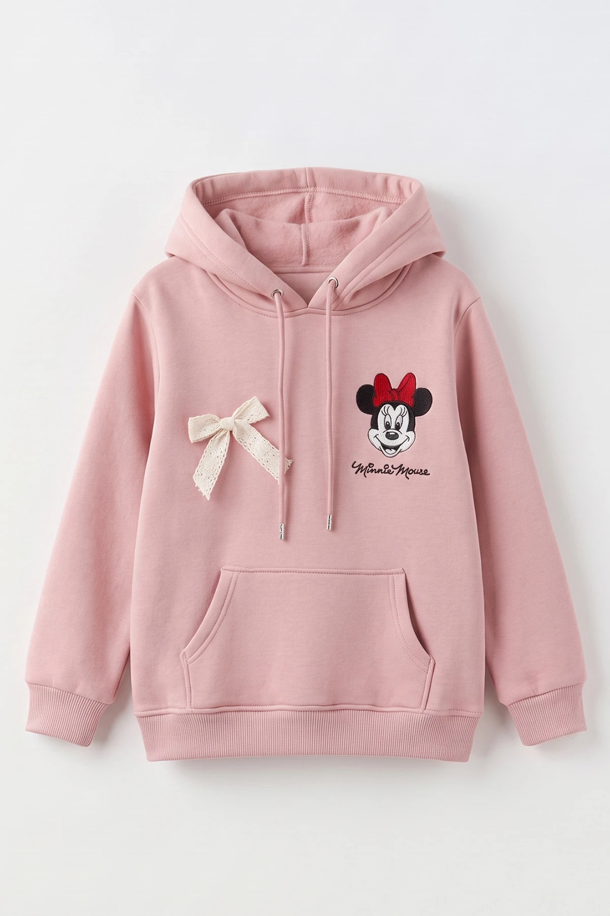 Pembe (4-12 Yaş) Karakter Nakışlı Kapüşonlu 3 İp Şardonlu Kız Çocuk Sweatshirt 495038