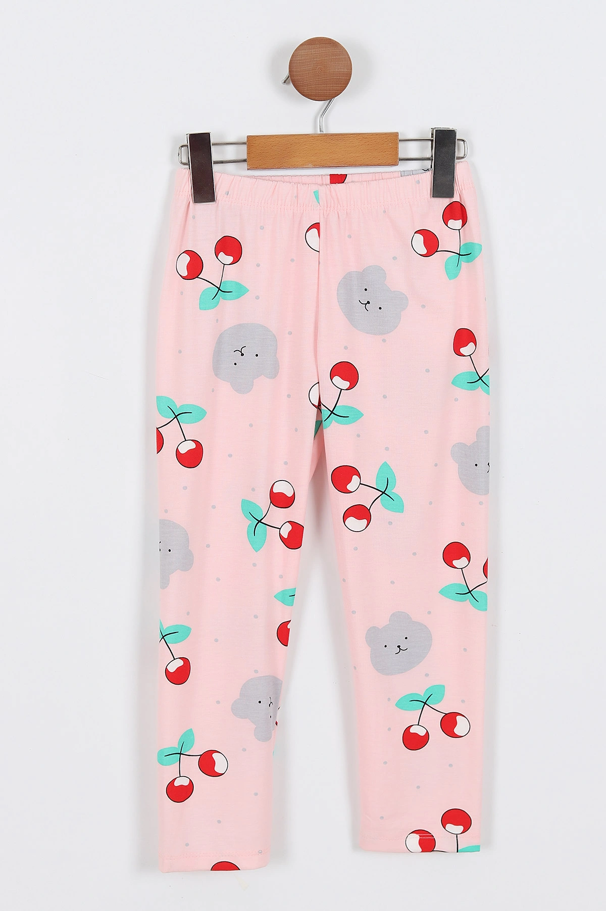 Pembe (4-12 Yaş) Kiraz Baskılı Ön Düğmeli Göz Bandı Detaylı Kız Çocuk Pijama Takım 337935