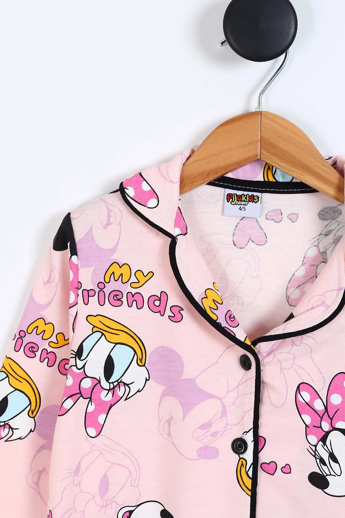 Pembe (4-12 Yaş) My Friends Baskılı Ön Düğmeli Göz Bandı Detaylı Kız Çocuk Pijama Takım 337937