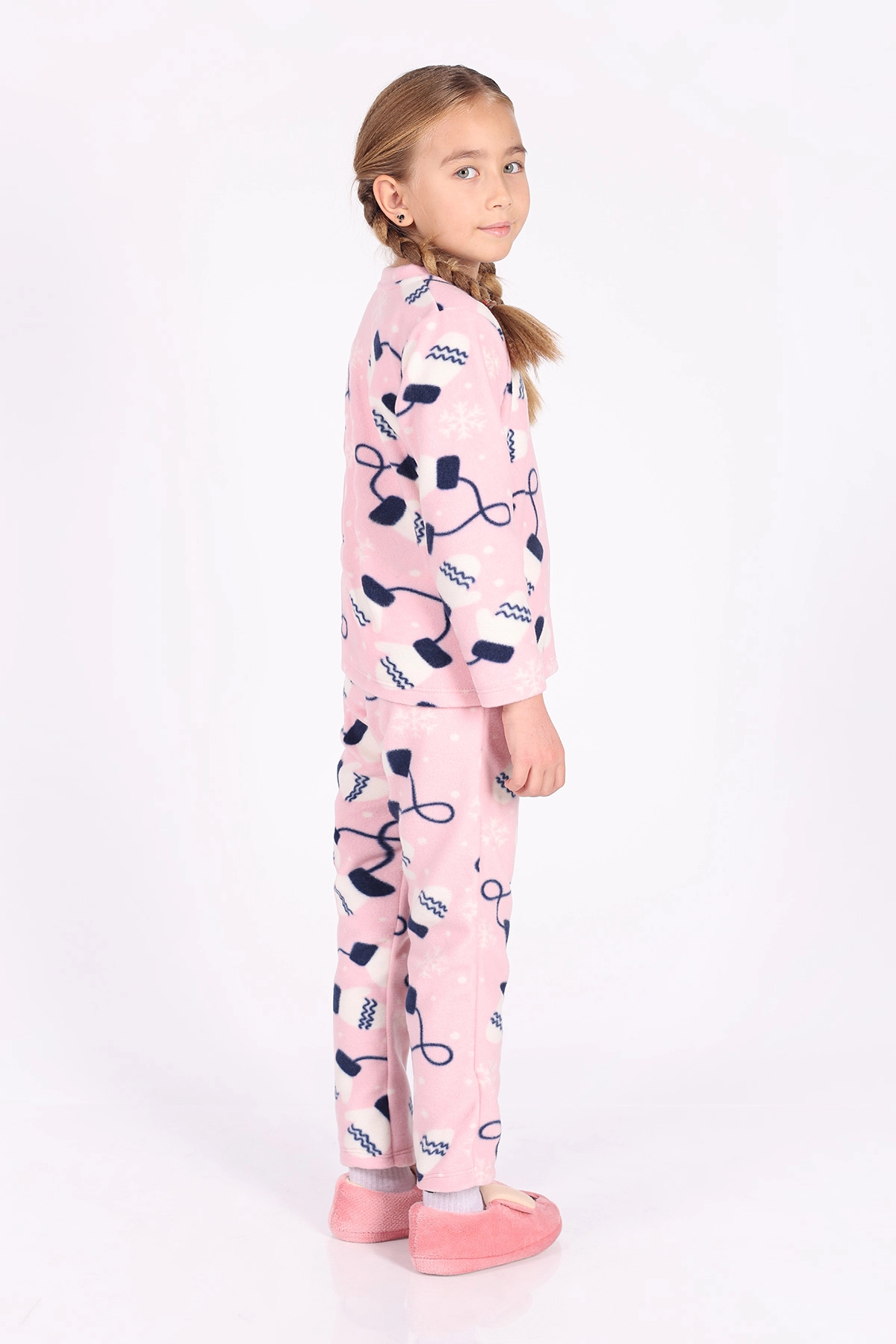Pembe (4-12 Yaş)Eldiven  Desenli Polar Kumaş Kız Çocuk Pijama Takımı 327474