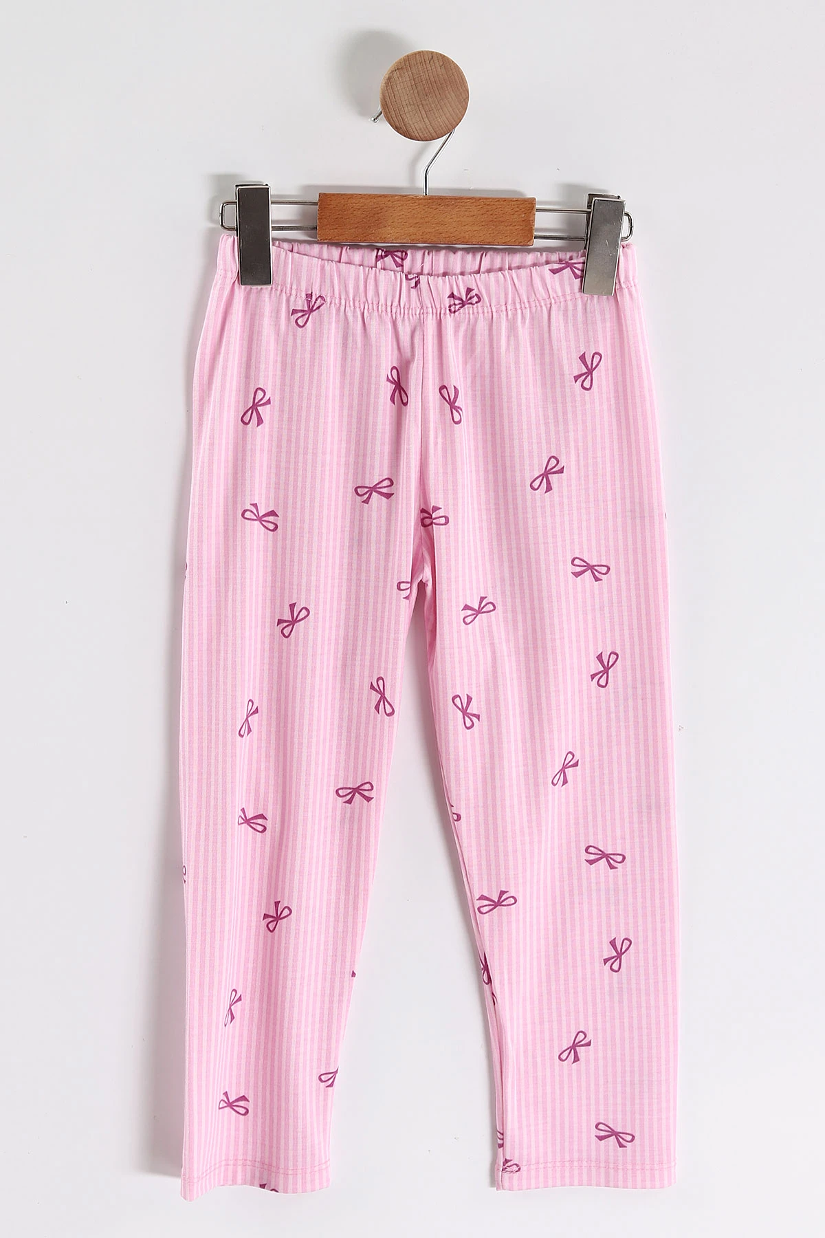 Pembe (4-12 Yaş)Fiyonk  Baskılı Kısa Kol Ön Düğmeli Göz Bandı Detaylı Kız Çocuk Pijama Takım 453258