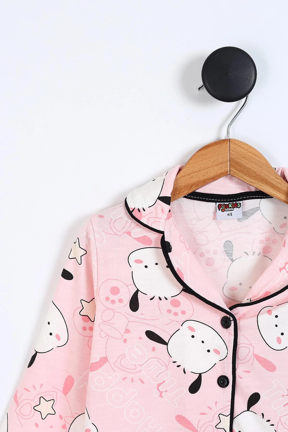 Pembe (4-12 Yaş)Happy Time Baskılı Ön Düğmeli Göz Bandı Detaylı Kız Çocuk Pijama Takım 337897