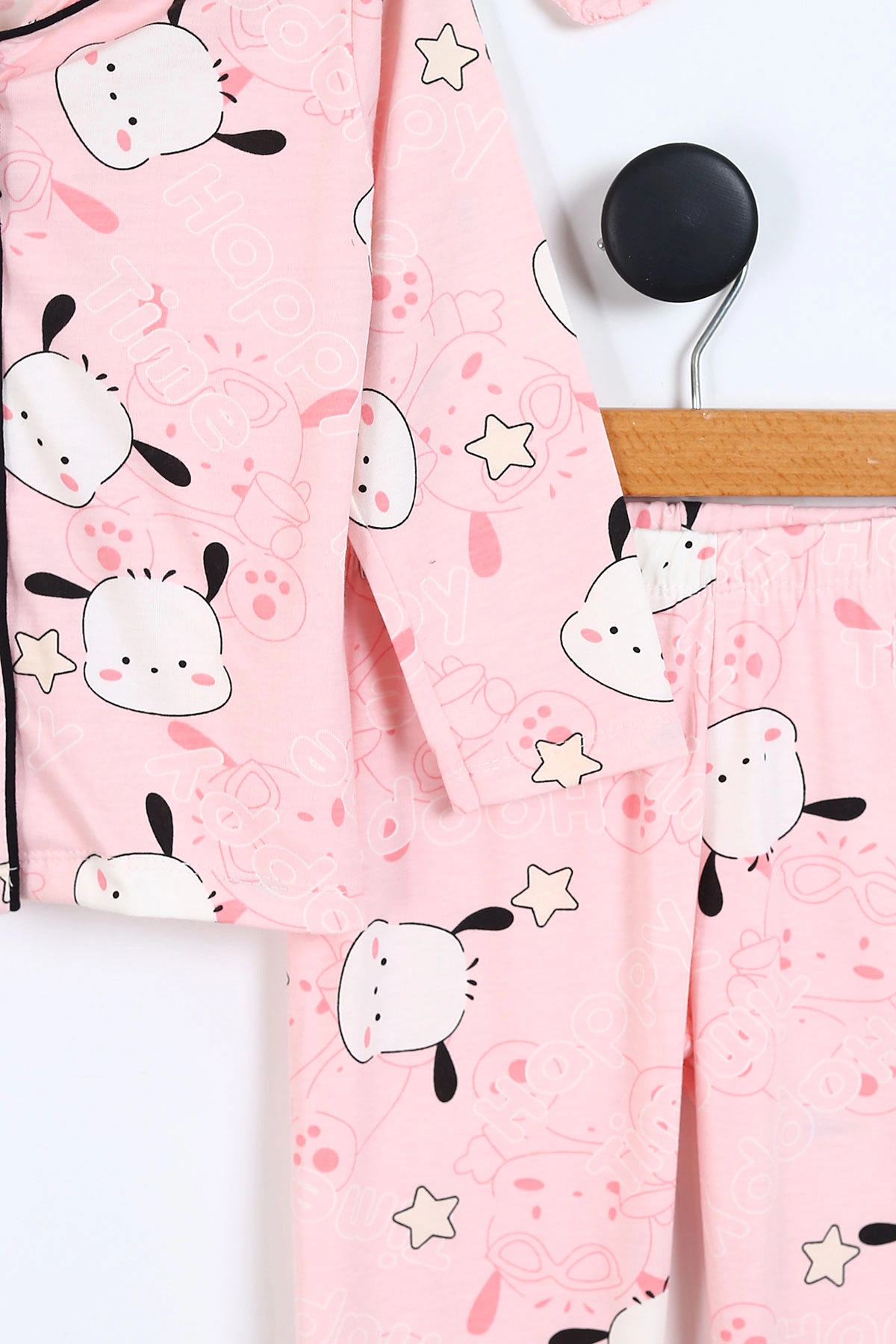 Pembe (4-12 Yaş)Happy Time Baskılı Ön Düğmeli Göz Bandı Detaylı Kız Çocuk Pijama Takım 337897