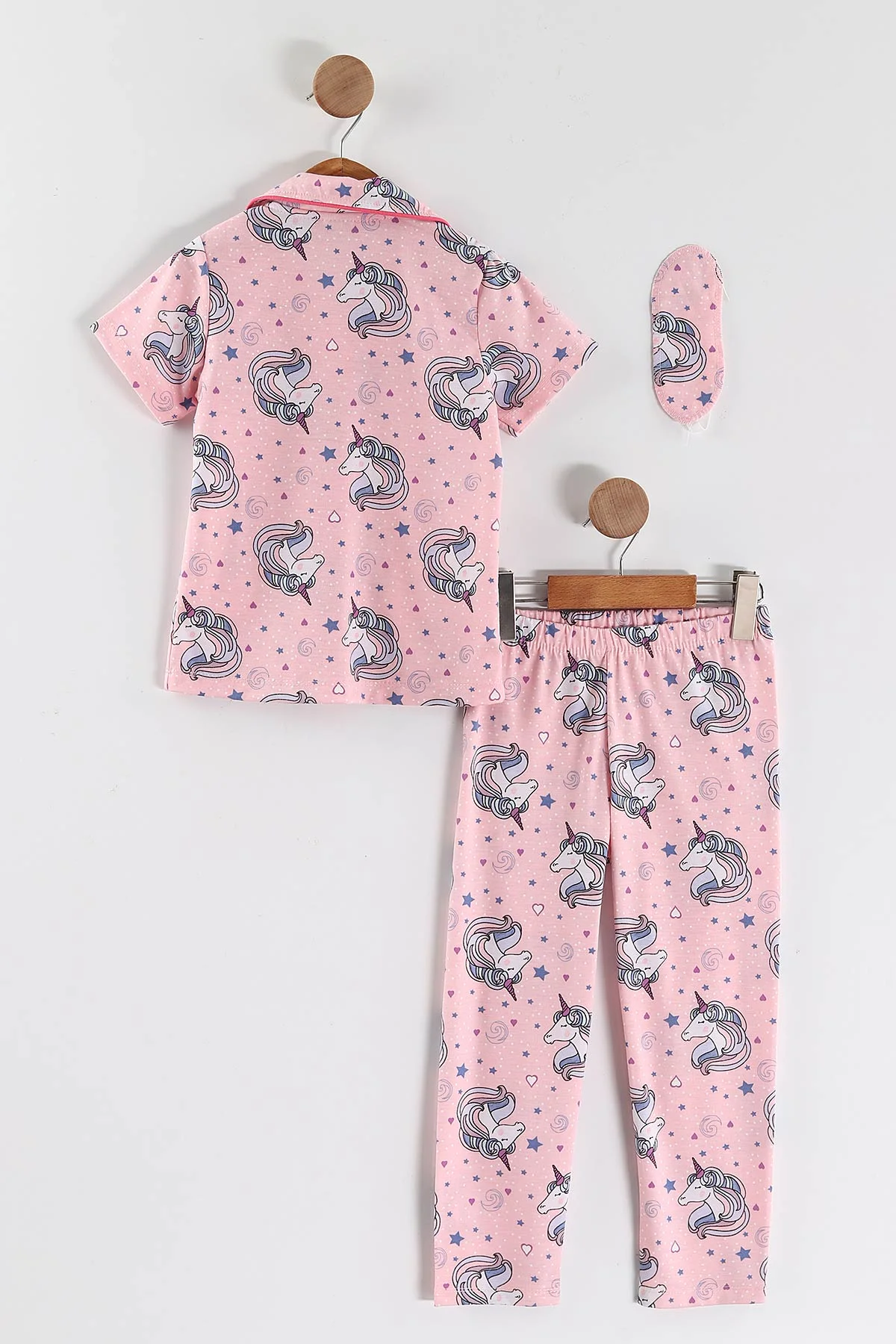 Pembe (4-12 Yaş)Karakter  Baskılı Kısa Kol Ön Düğmeli Göz Bandı Detaylı Kız Çocuk Pijama Takım 453237