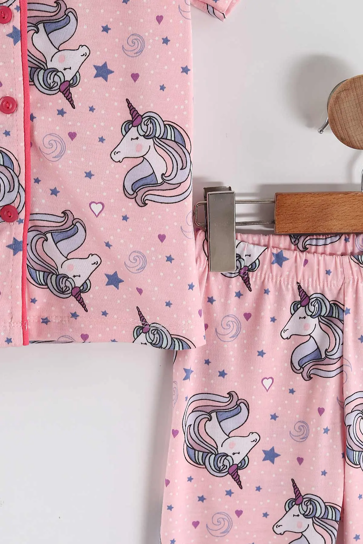 Pembe (4-12 Yaş)Karakter  Baskılı Kısa Kol Ön Düğmeli Göz Bandı Detaylı Kız Çocuk Pijama Takım 453237
