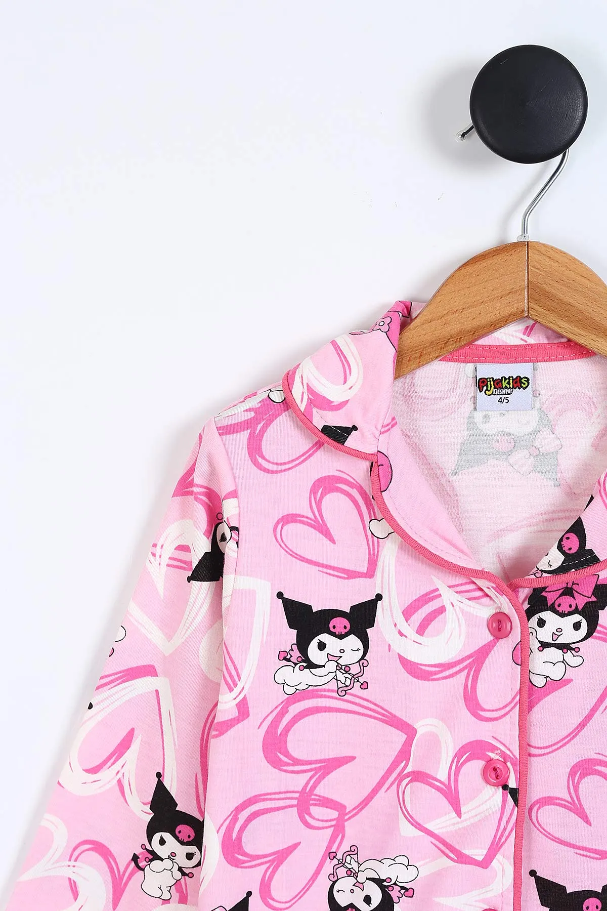 Pembe (4-12 Yaş)Karakter  Baskılı Ön Düğmeli Göz Bandı Detaylı Kız Çocuk Pijama Takım 337918